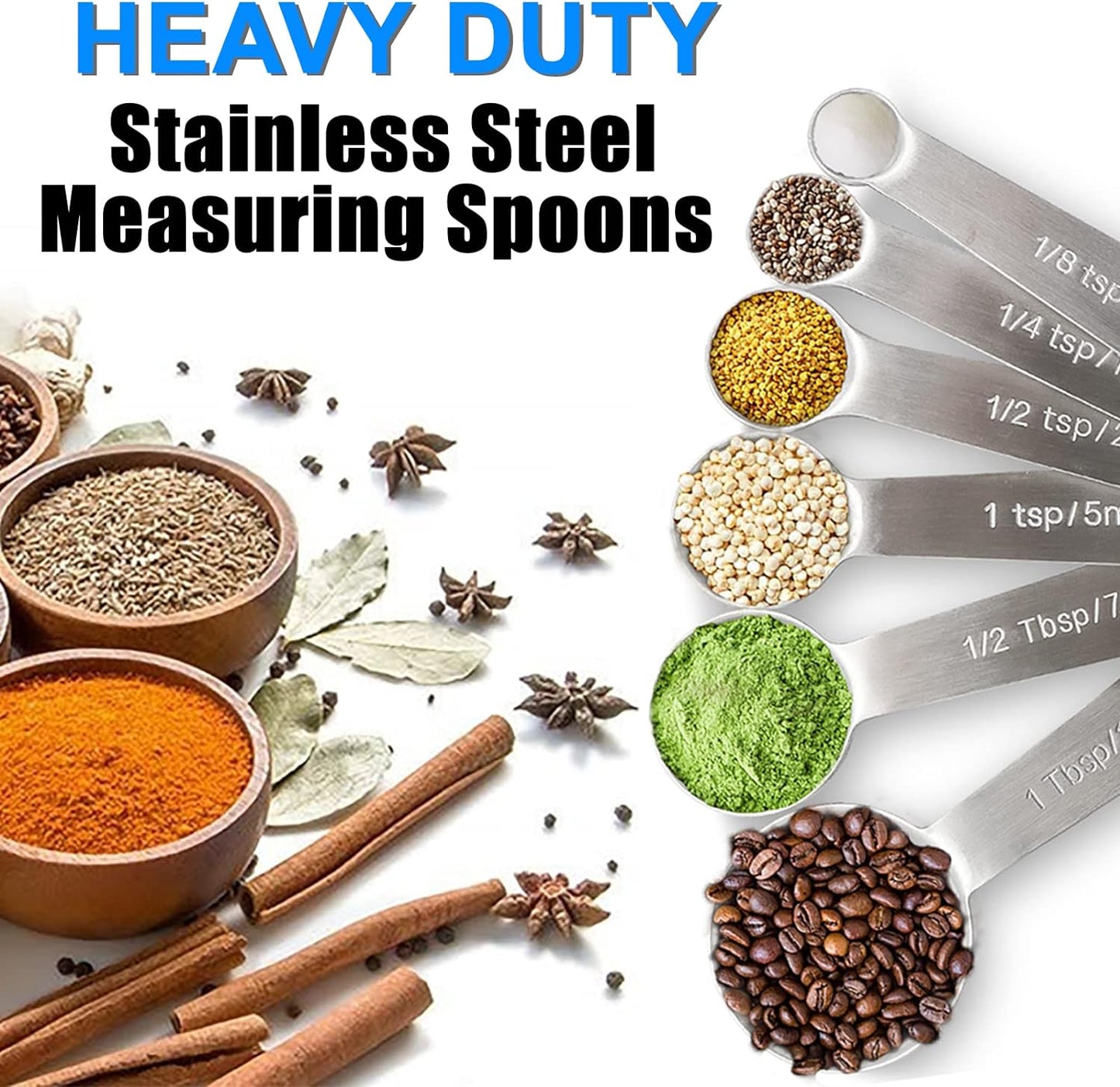 Premium Heavy Duty Stainless Steel Measuring Spoons Cups Set, Small Tablespoon with Metric and US Measurements, Set of 6