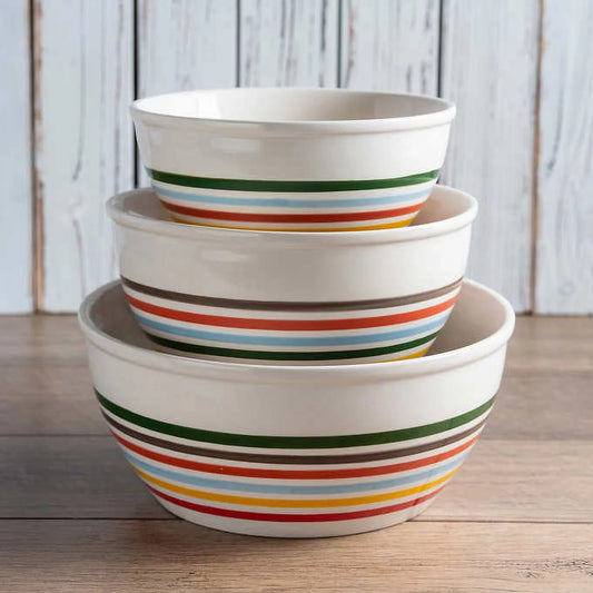 Baum Striped Bowl Set 3 Pieces Stoneware - Retail $30
