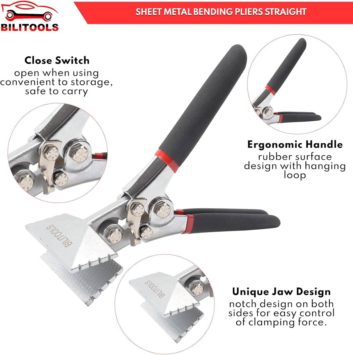 BILITOOLS 3 inch Hand Seamers Sheet Metal Tools, Sheet Metal Bender Pliers Straight