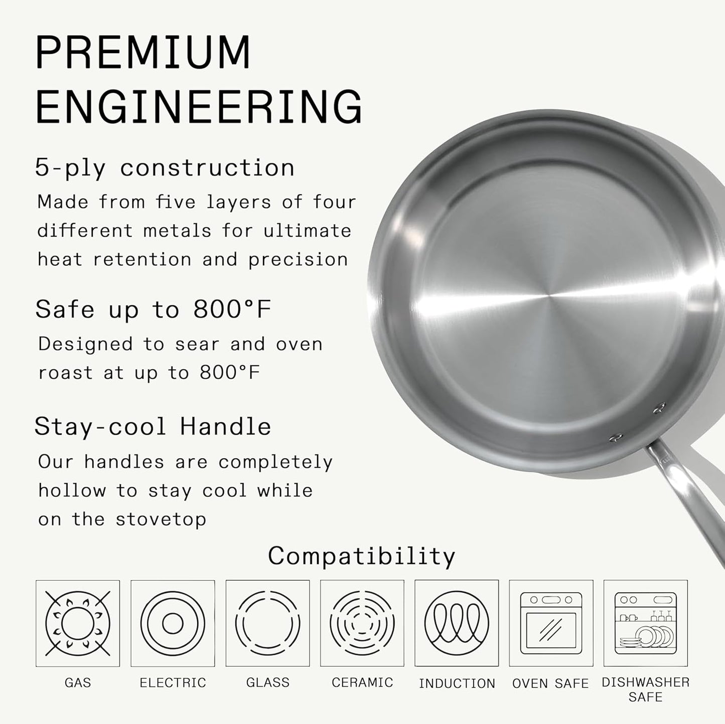 Made In Cookware - 12-Inch Stainless Steel Frying Pan - 5 Ply Stainless Clad - Professional Cookware - Crafted in Italy - Induction Compatible