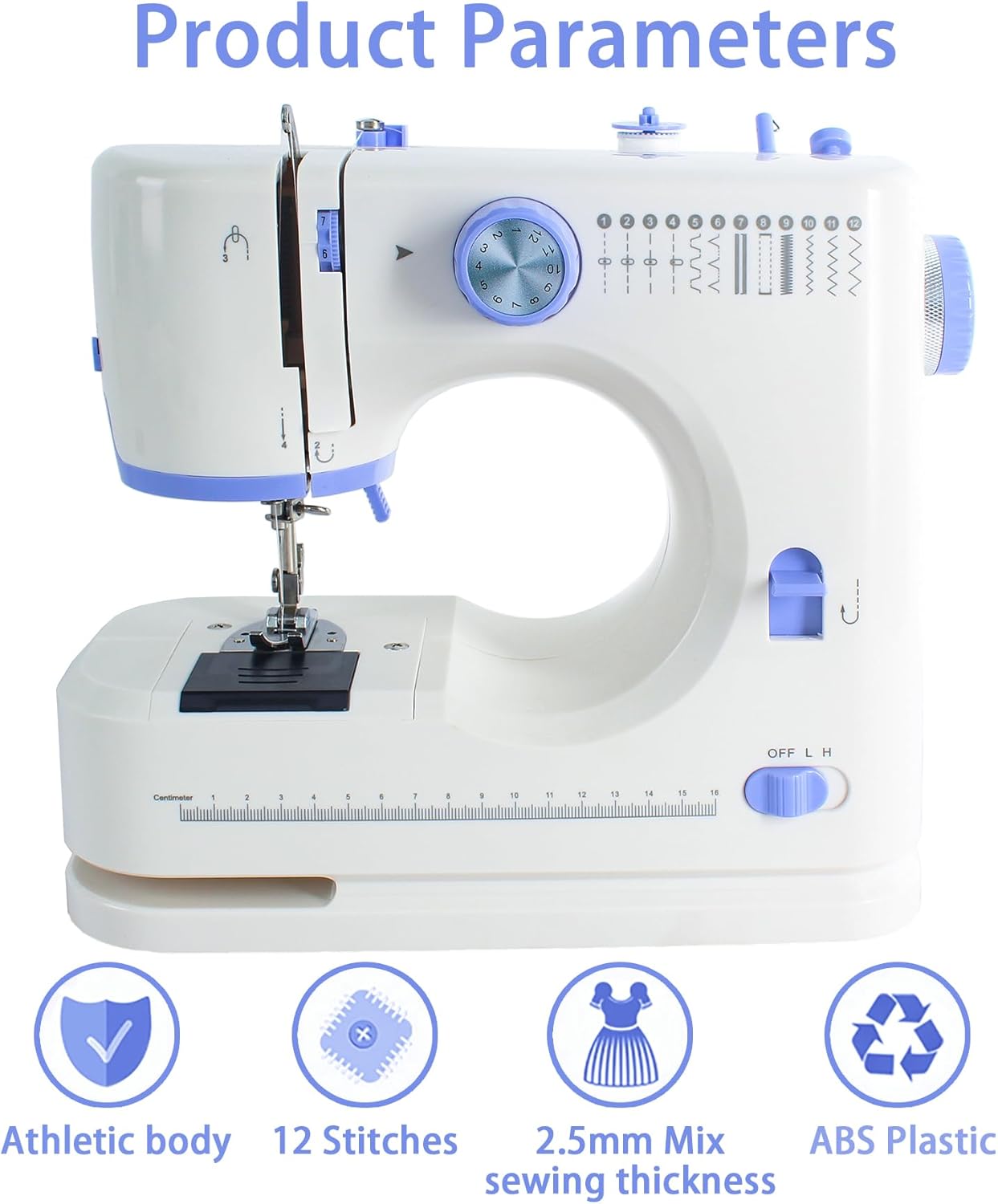 Sewing Machine for Beginners with 20 Pcs Fabric and 32 Pcs Sewing Threads Kit,Portable Sewing Machine with 12 Built-in Stitches,2 Speed(High-Low Speeds) - White Blue