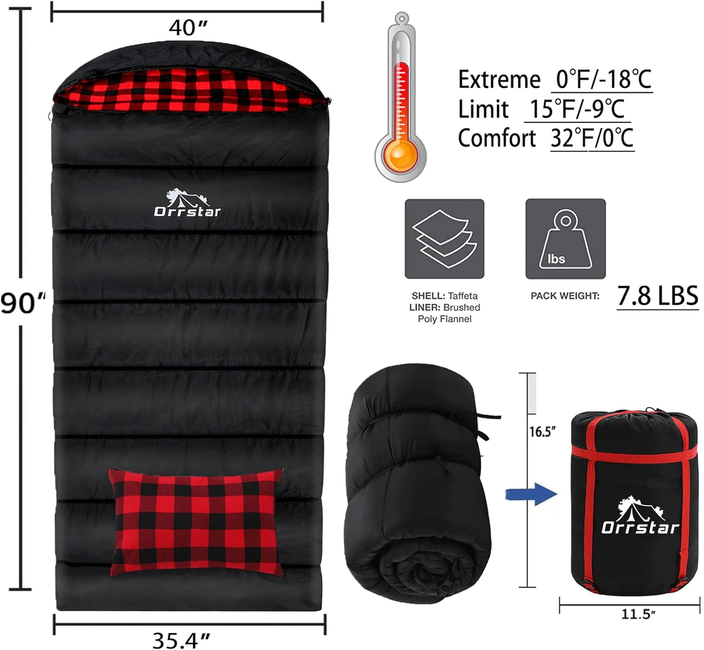 Sleeping Bag Cold Weather Sleeping Bags for Adults 0 Degree Sleeping Bag with Pillow Extra Large Flannel Big and Tall XXL Warm Winter Zero Degree Camping