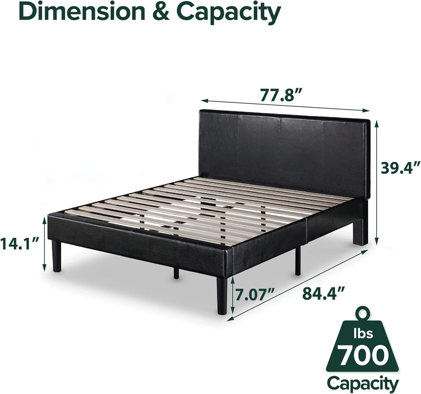 NEW - ZINUS KING Gerard Faux Leather Upholstered Platform Bed Frame Mattress Foundation, Wood Slat Support, No Box Spring Needed, Espresso - Retail $224