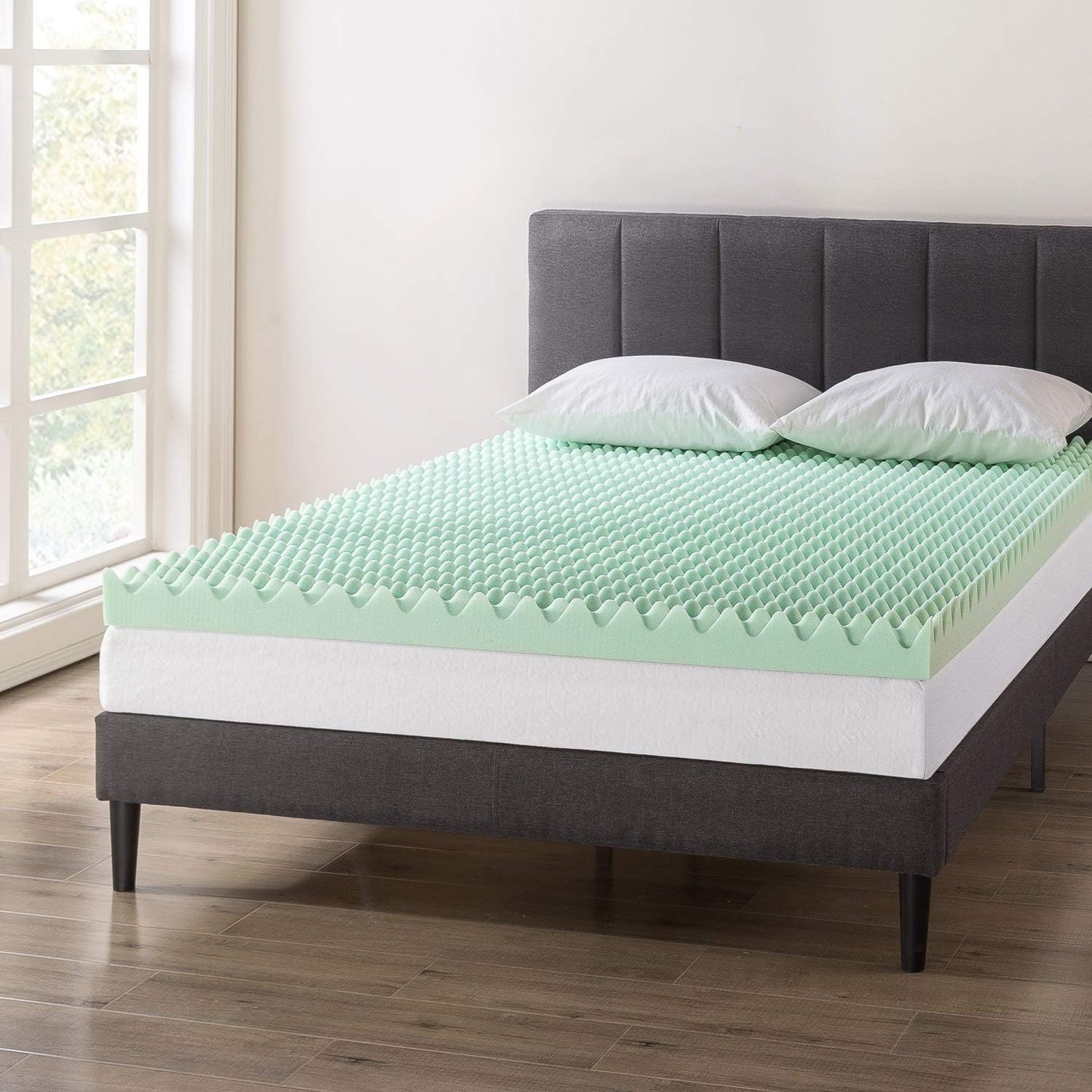 NEW - Best Price Mattress 4 Inch Egg Crate Memory Foam Mattress Topper with Calming Aloe Infusion, CertiPUR-US Certified, Full, Green - Retail $96