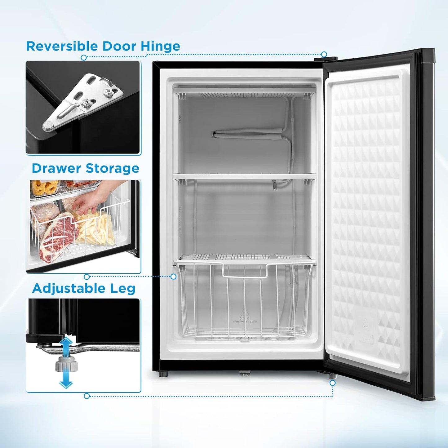 NEW - Midea MRU03M2ABB Upright Freezer Large Black, 3.0 Cubic Feet - Retail $224