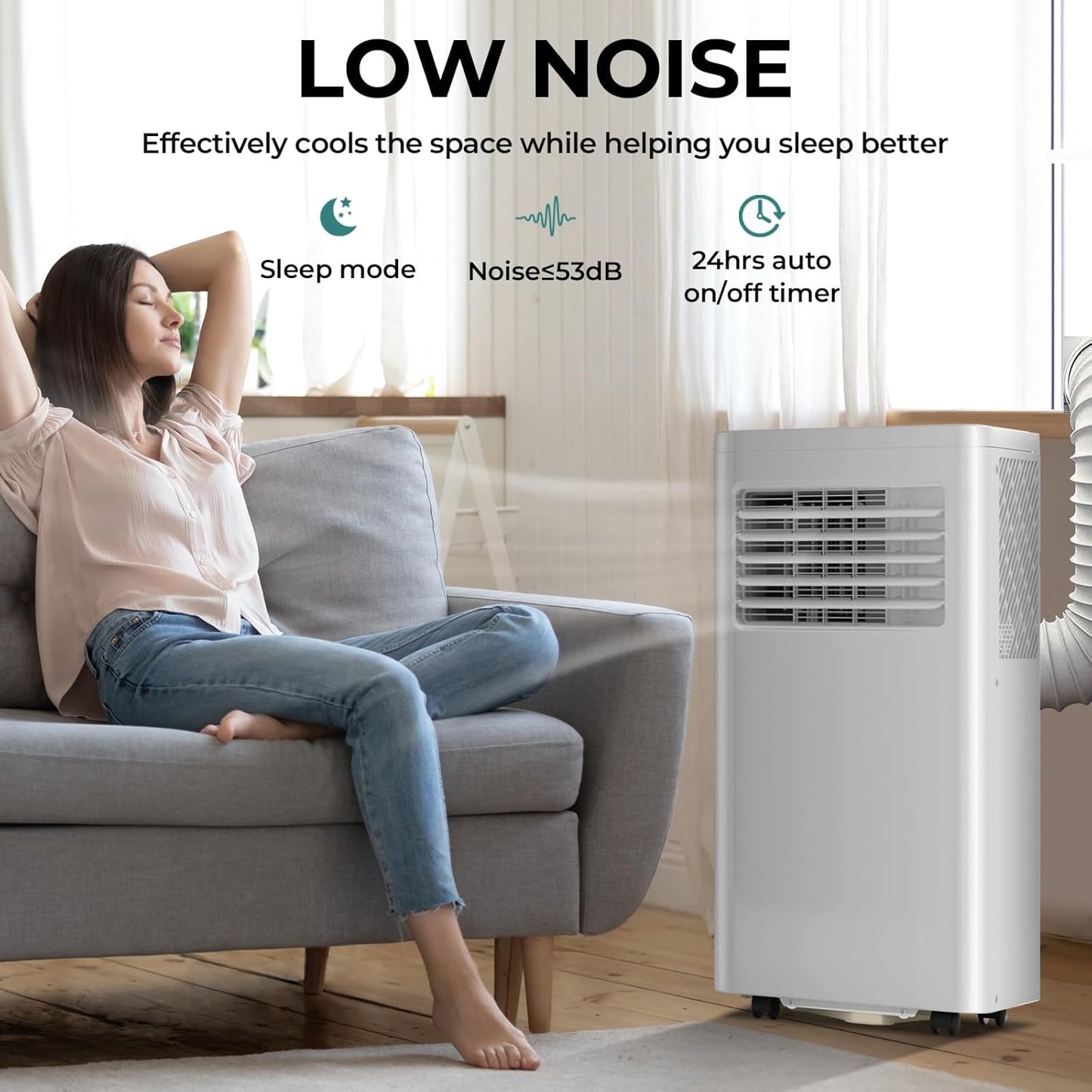 R.W.FLAME 10,000 BTU Air Conditioner cool Up to 450 Sq.Ft, 4 Modes Portable AC Unit with 24Hrs Timer/LED Display/Remote Control/Installation Kits, AC Unit for Bedroom, White