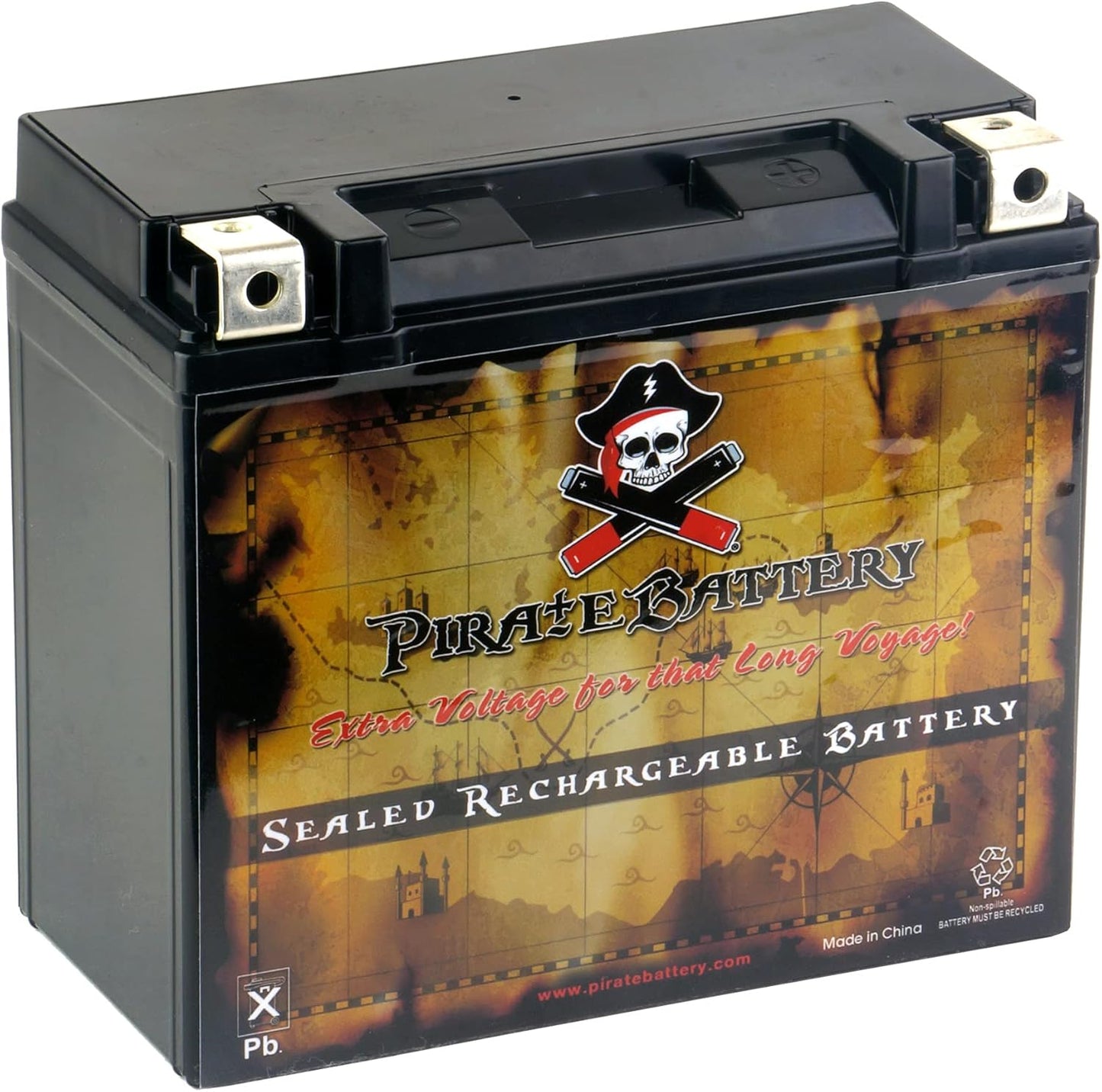 NEW - Pirate Battery YTX20HL-BS Maintenance-Free 12V 19Ah Battery Replacement for ATV, Harley Davidson Motorcycle, Jet Skis, Scooter, UTV, and More - Nut and Bolt (T3) Terminal - Retail $55