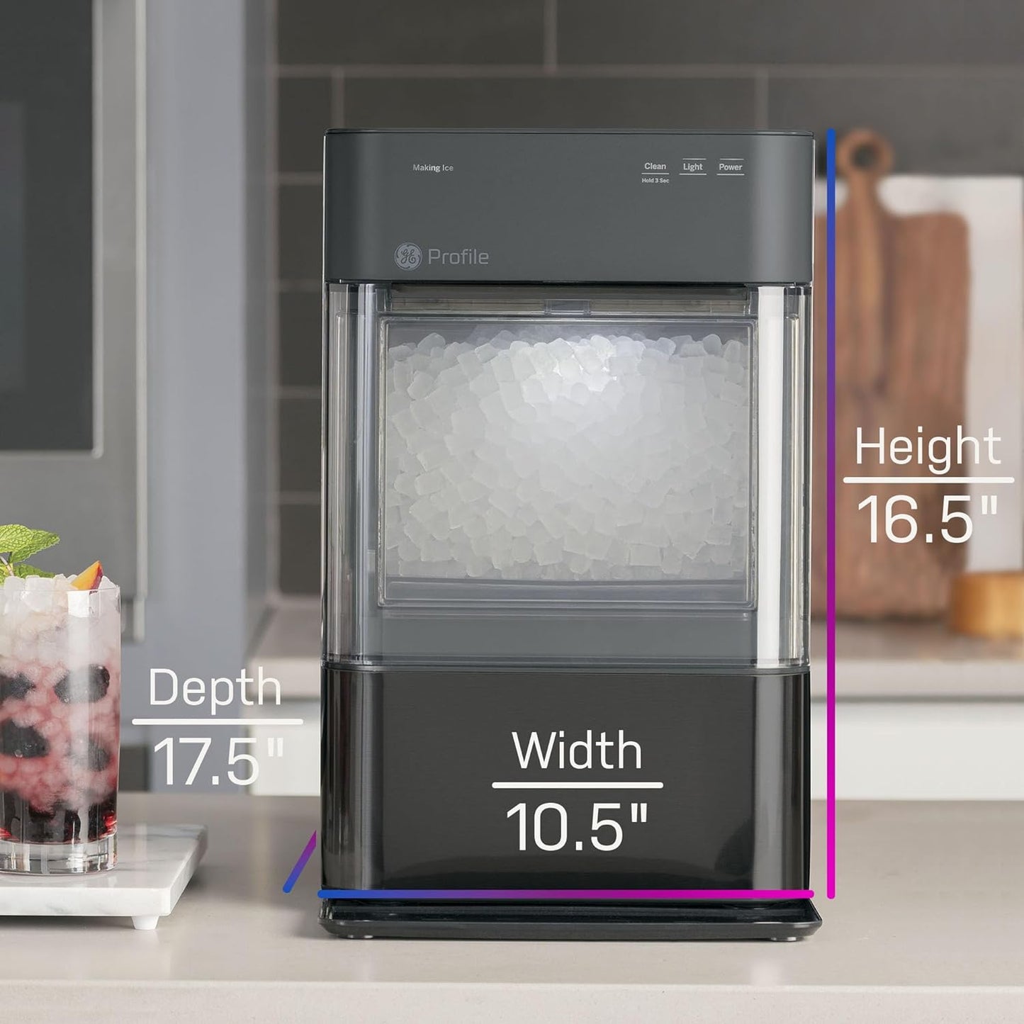 GE Profile Opal 2.0 | Countertop Nugget Ice Maker with Side Tank | Ice Machine with WiFi Connectivity | Smart Home Kitchen Essentials | Black Stainless