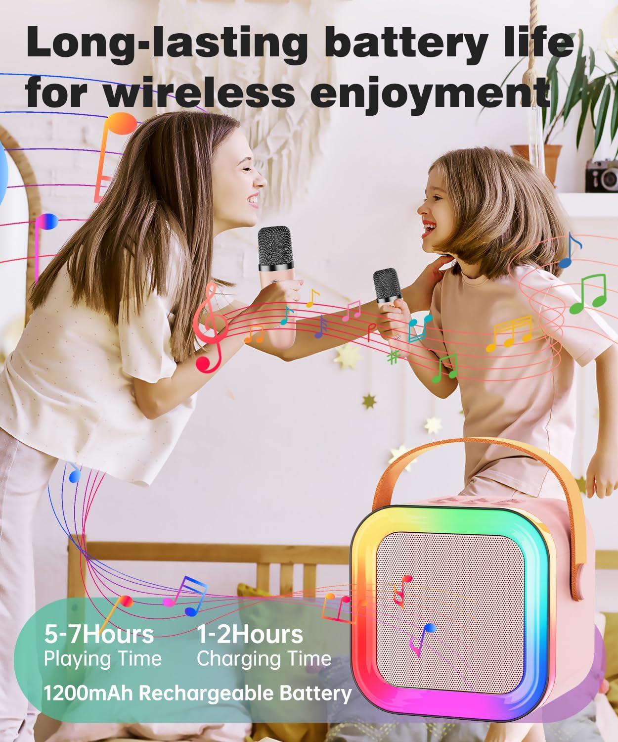 Mini Karaoke Machine Speaker for Kids Adults,Portable Bluetooth with 1-2 Wireless Microphones,Christmas Birthday Gifts Toys Girls Boys Ages 4, 5, 6,7, 8,9,10,11,12+ Years Old Toddler (Pink - 1 Mic)