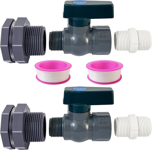 2 Pack Rain Barrel Diverter Kit, 3/4 Inch PVC Garden Water Barrel Spigot Kit with Bulkhead Fitting Hose Faucet Adapter and Thread Seal Tape for Water Tanks,Aquariums,Tubs,Pools,Garden Barrels