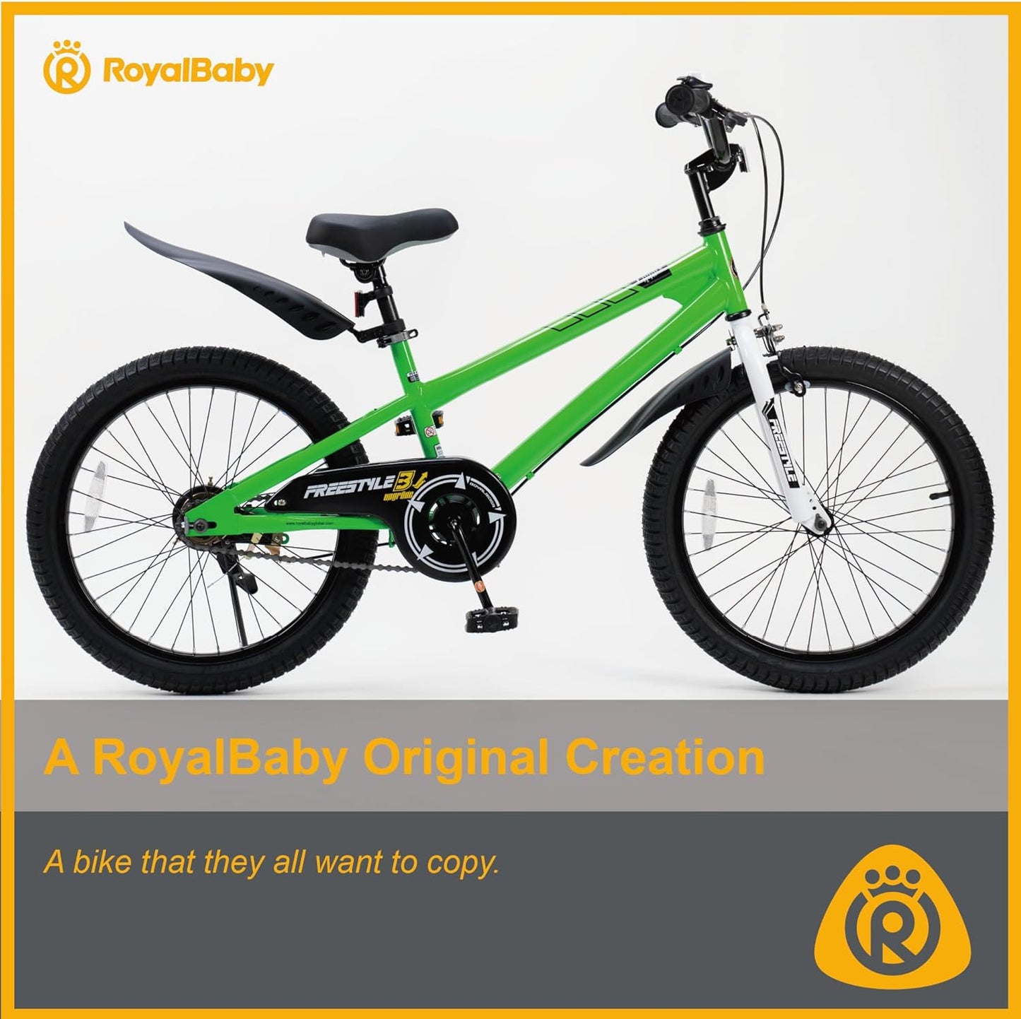 NEW - RoyalBaby Freestyle 20 Inch Kids Bike Bicycle with Kickstand, Water Bottle and Holder, and Reflectors for Boys and Girls Ages 8 and Up, Green - Retail $199