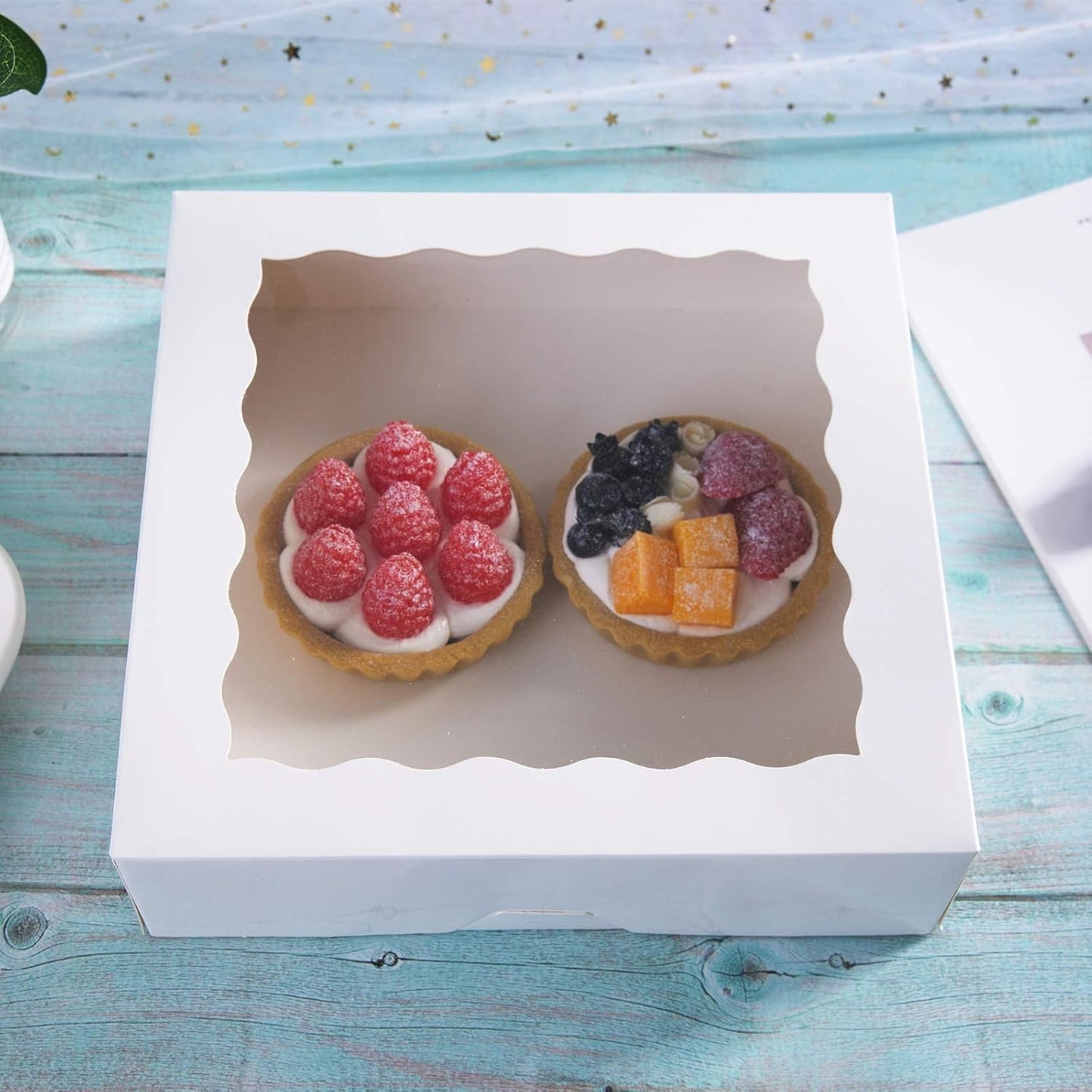 [15pcs] 12inch White Bakery Boxes, 12x12x2.5inch Large Pie Boxes with PVC Window