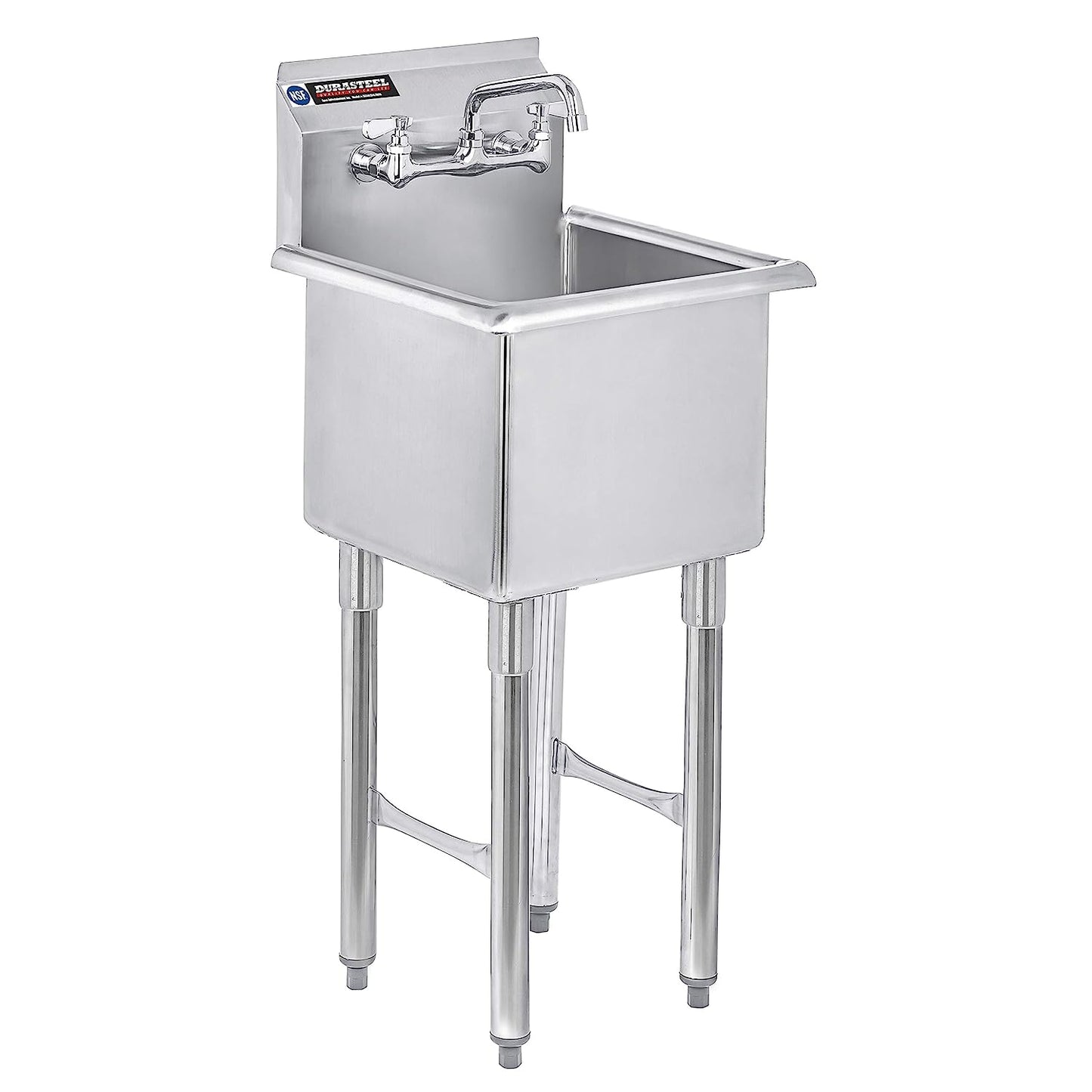NEW - Stainless Steel Prep & Utility Sink - DuraSteel 1 Compartment Commercial Kitchen Sink - NSF Certified - Single 15" x 15" Inner Tub with No Lead Faucet (Restaurant, Kitchen, Laundry, Garage) - Retail $368