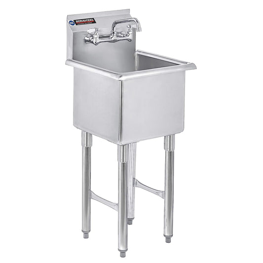 NEW - Stainless Steel Prep & Utility Sink - DuraSteel 1 Compartment Commercial Kitchen Sink - NSF Certified - Single 15" x 15" Inner Tub with No Lead Faucet (Restaurant, Kitchen, Laundry, Garage) - Retail $368