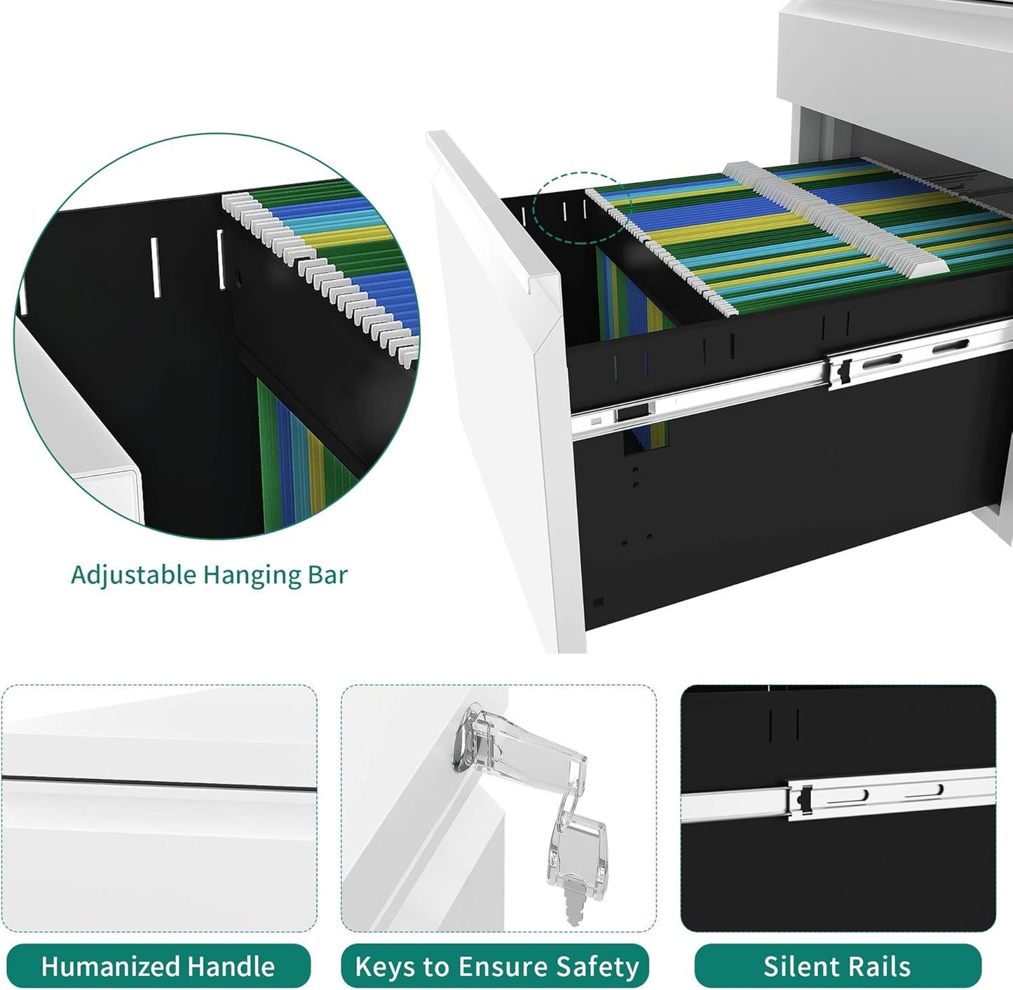 YITAHOME 3-Drawer Mobile File Cabinet with Lock, Office Storage Filing Cabinet for Legal/Letter Size, Pre-Assembled Metal File Cabinet Except Wheels Under Desk -White - Retail $142