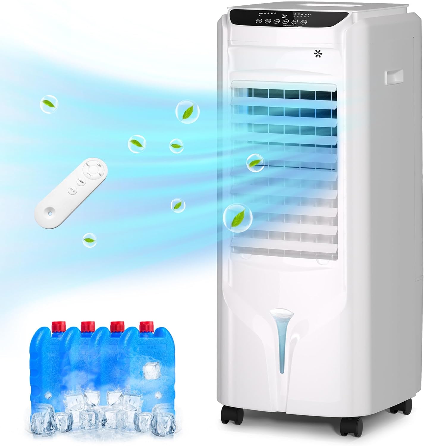 NEW - Uthfy Evaporative Air Cooler, 32" Swamp Cooler with 4.2 Gallons Water Tank, Remote Control, 90Â° Oscillation Cooling Fan with 3 Speeds, 12H Timer, 3 In 1 Tower Fan thats Blow Cold Air for Home, Office - Retail $149