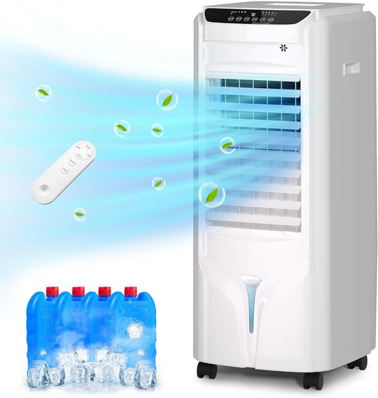 NEW - Uthfy Evaporative Air Cooler, 32" Swamp Cooler with 4.2 Gallons Water Tank, Remote Control, 90Â° Oscillation Cooling Fan with 3 Speeds, 12H Timer, 3 In 1 Tower Fan thats Blow Cold Air for Home, Office - Retail $149