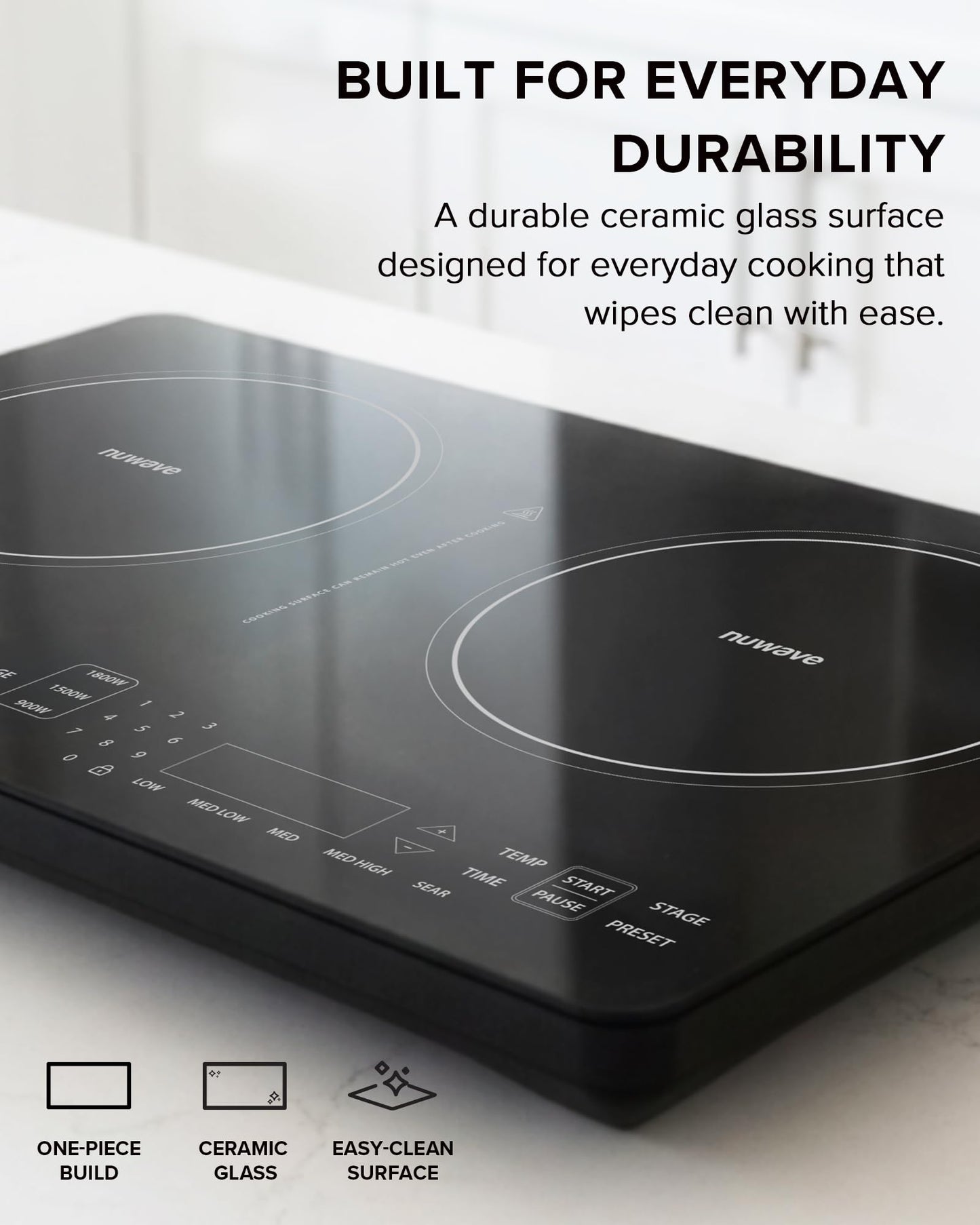 Nuwave PIC Double Portable Induction Cooktop, 900W/1500W/1800W Options, Two 8” Heating Zones, 106 Precise Temperatures from 50°F–575°F in 5°F Increments, Shatter-Resistant Ceramic Glass