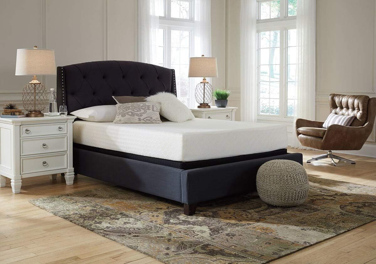 NEW - Signature Design by Ashley Queen Size Chime 10 Inch Medium Firm Memory Foam Mattress with Green Tea & Charcoal Gel - Retail $300