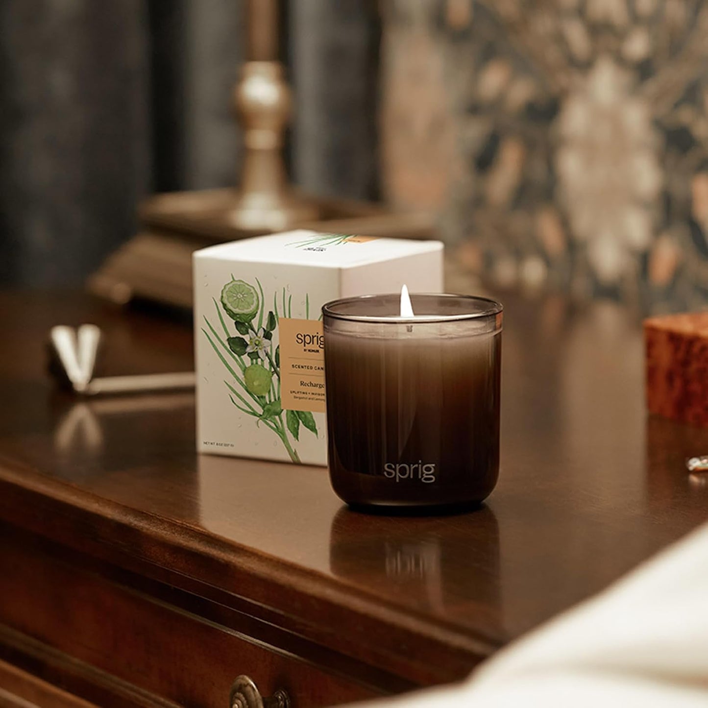 Sprig by Kohler Recharge Aromatherapy Candle with Bergamot and Lemongrass, 100% Natural Soy-Coconut Wax, 8 oz