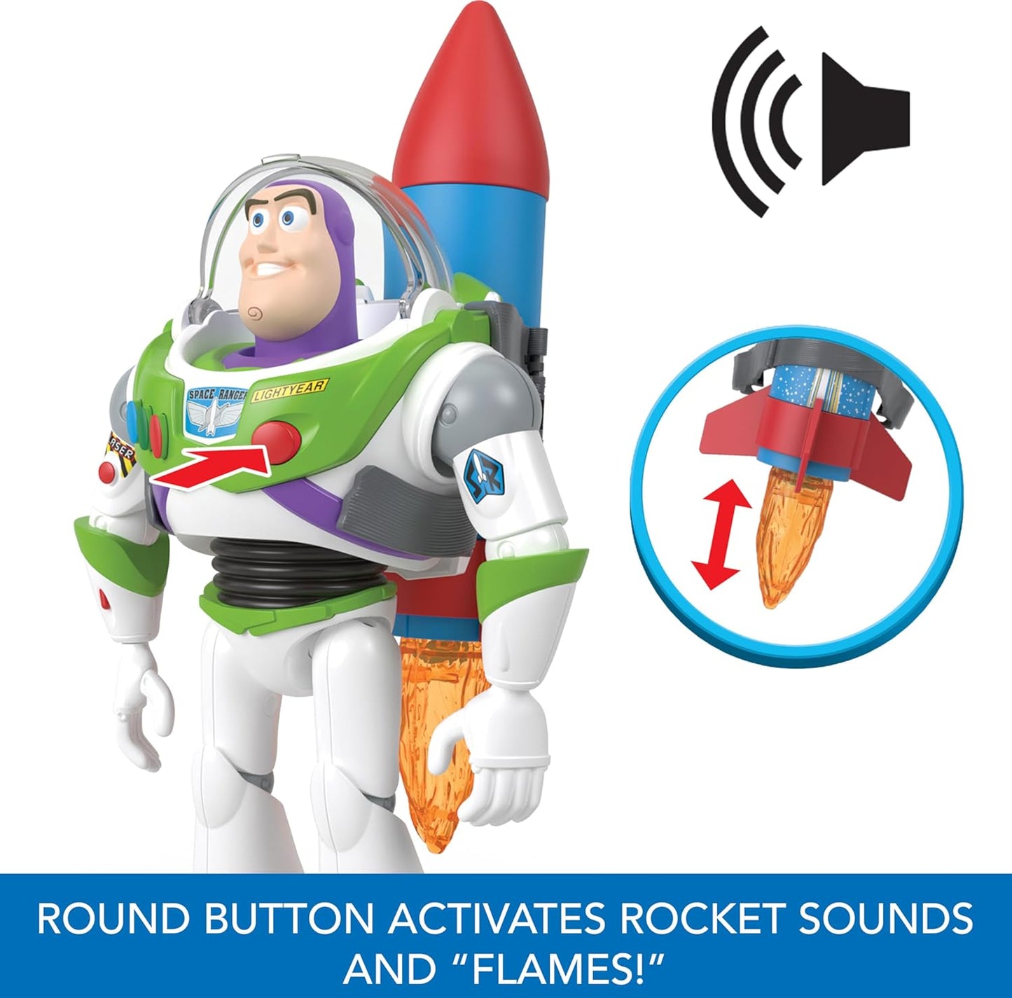 Mattel Disney and Pixar Toy Story Talking Action Figure, Rocket Rescue Buzz Lightyear with 20+ Sounds & Phrases & Moving Helmet Visor, 12-inch Scale