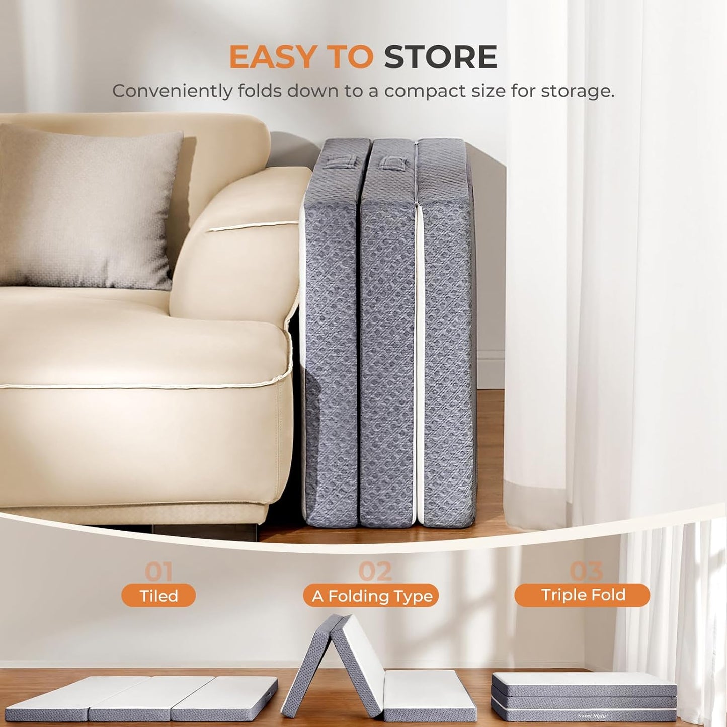 NEW - Sweetnight TWIN Tri Folding Mattress - 4-inch Foldable Mattress with a Collapsible and Washable Cover | Medium-Firm with Non-Slip Design | Suitable for RV Travel, Camping, Guest Twin - Retail $105