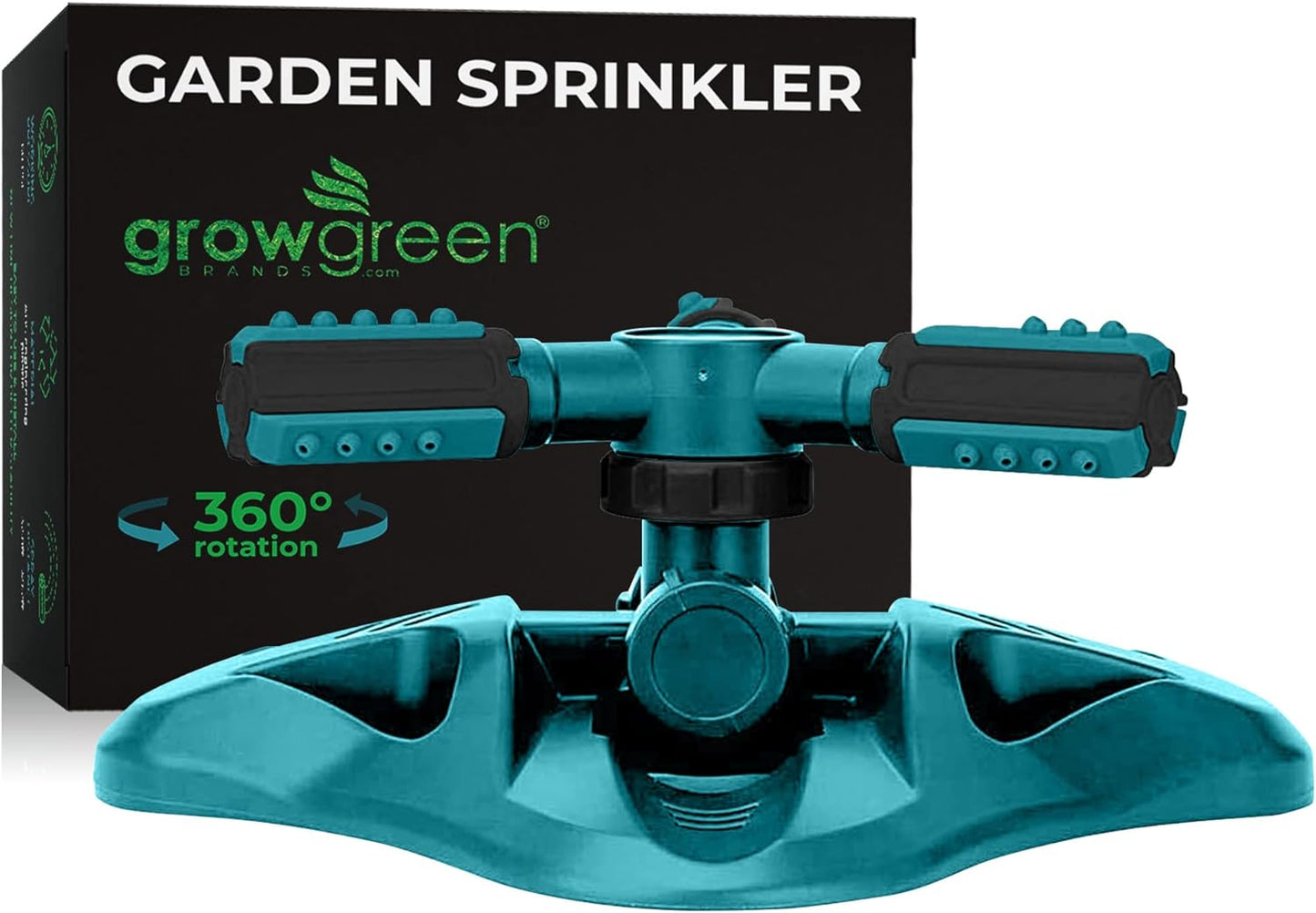 NEW - GrowGreen Sprinkler, Rotating Lawn Sprinkler, Large Area Coverage Garden Sprinklers, Strong Base with Brass Connectors - Retail $29