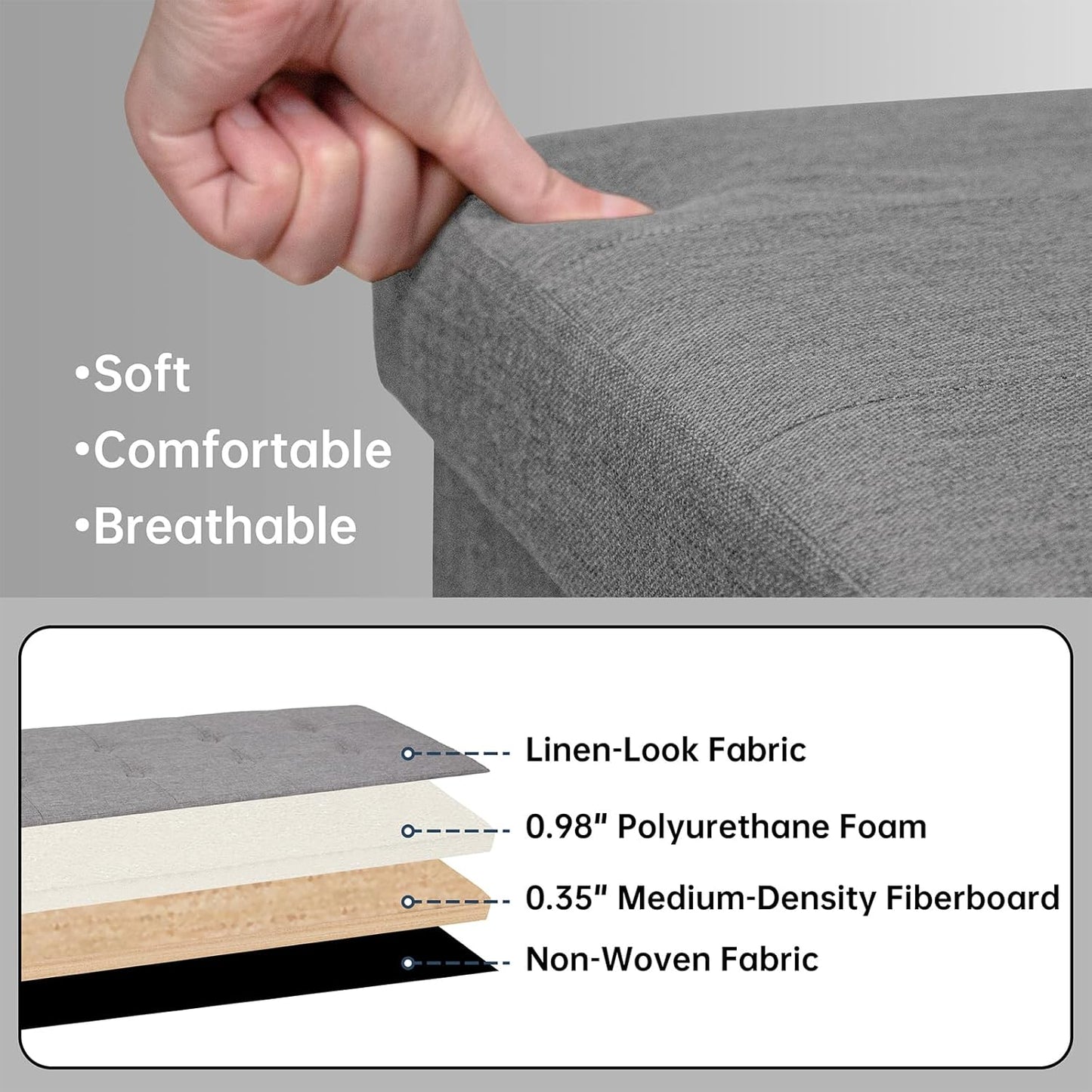 GLAXYFUR 43.3 inches Folding Storage Ottoman Bench Storage Chest Footrest for Bedroom, Entryway and Living Room, Holds up to 660 lb Dark Grey - Retail $45