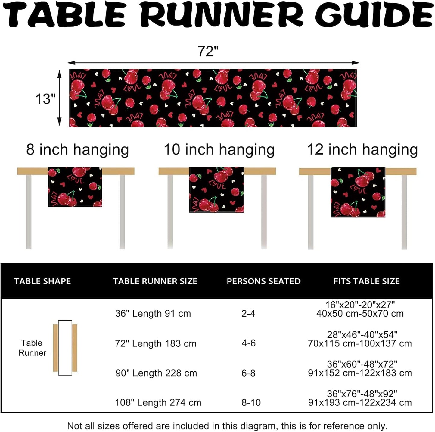 Valentines Day Table Runner Heart Table Runner for Kitchen Dining Table Decoration Anniversary Wedding Indoor Outdoor Home Decor Party Supplies 13 x 72 Inch Black