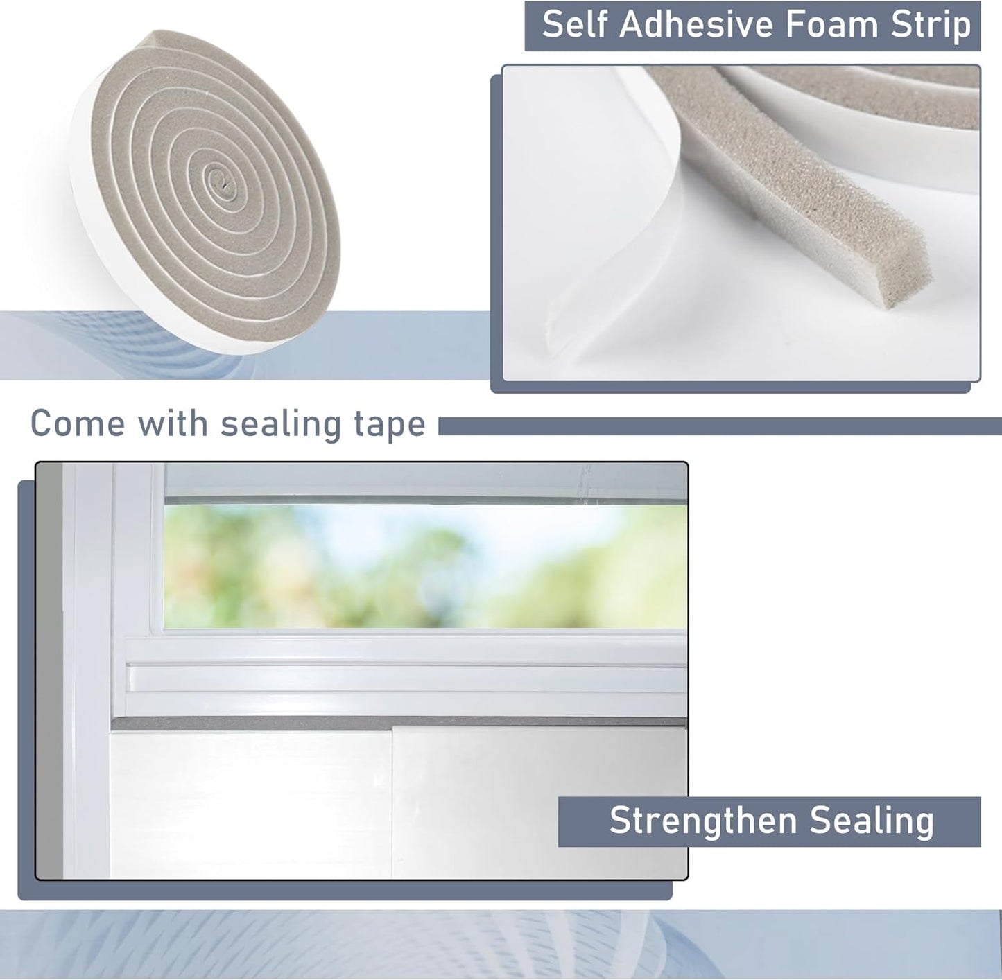 Flamorrow Dual Hose Portable Air Conditioner Window Kit, Adjustable Window Seal Plates for 5" Diameter Exhaust Hose, Sliding AC Window Vent Kit with Foam Seal Strip, White