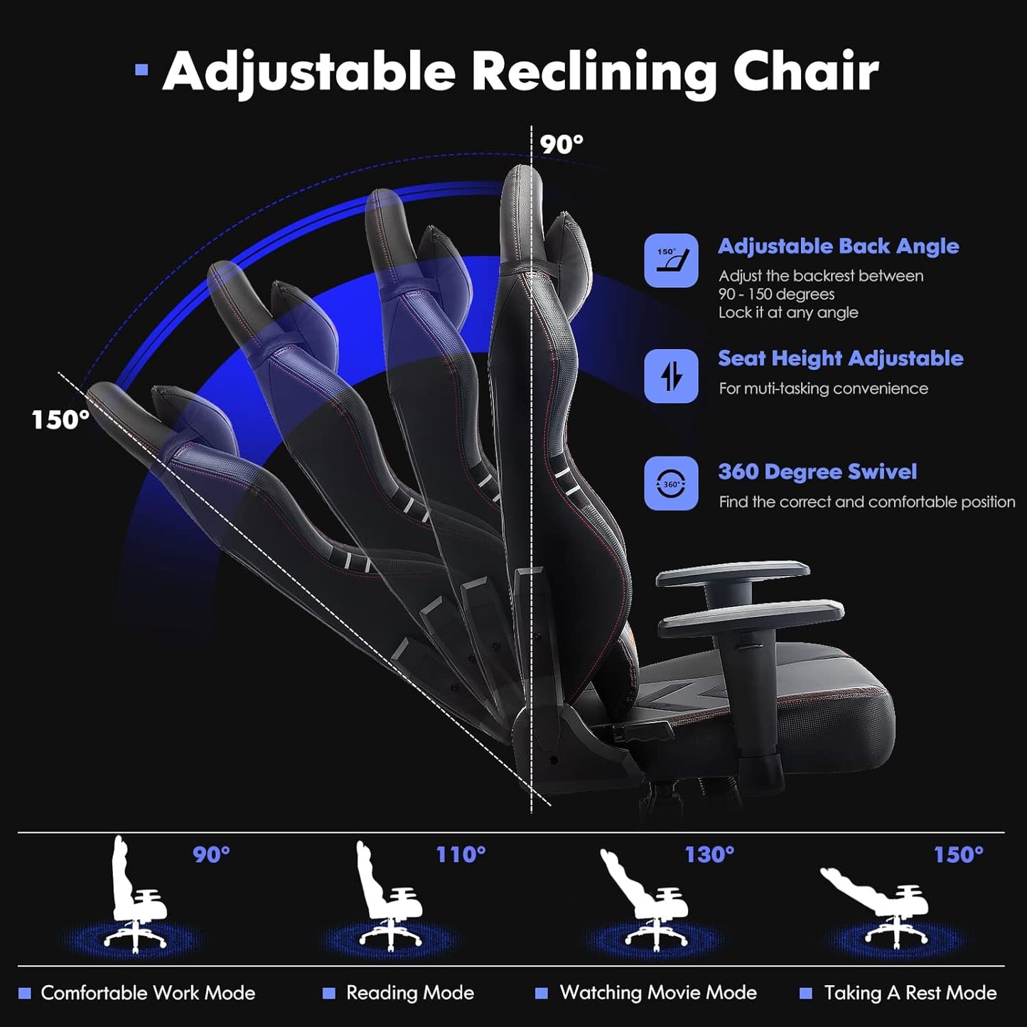 NEW - Big and Tall Gaming Chair 350lbs-Racing Computer Gamer Chair,Ergonomic Office PC Chair with Wide Seat, Reclining Back, Adjustable Armrest for Adult Teens-Black - Retail $143