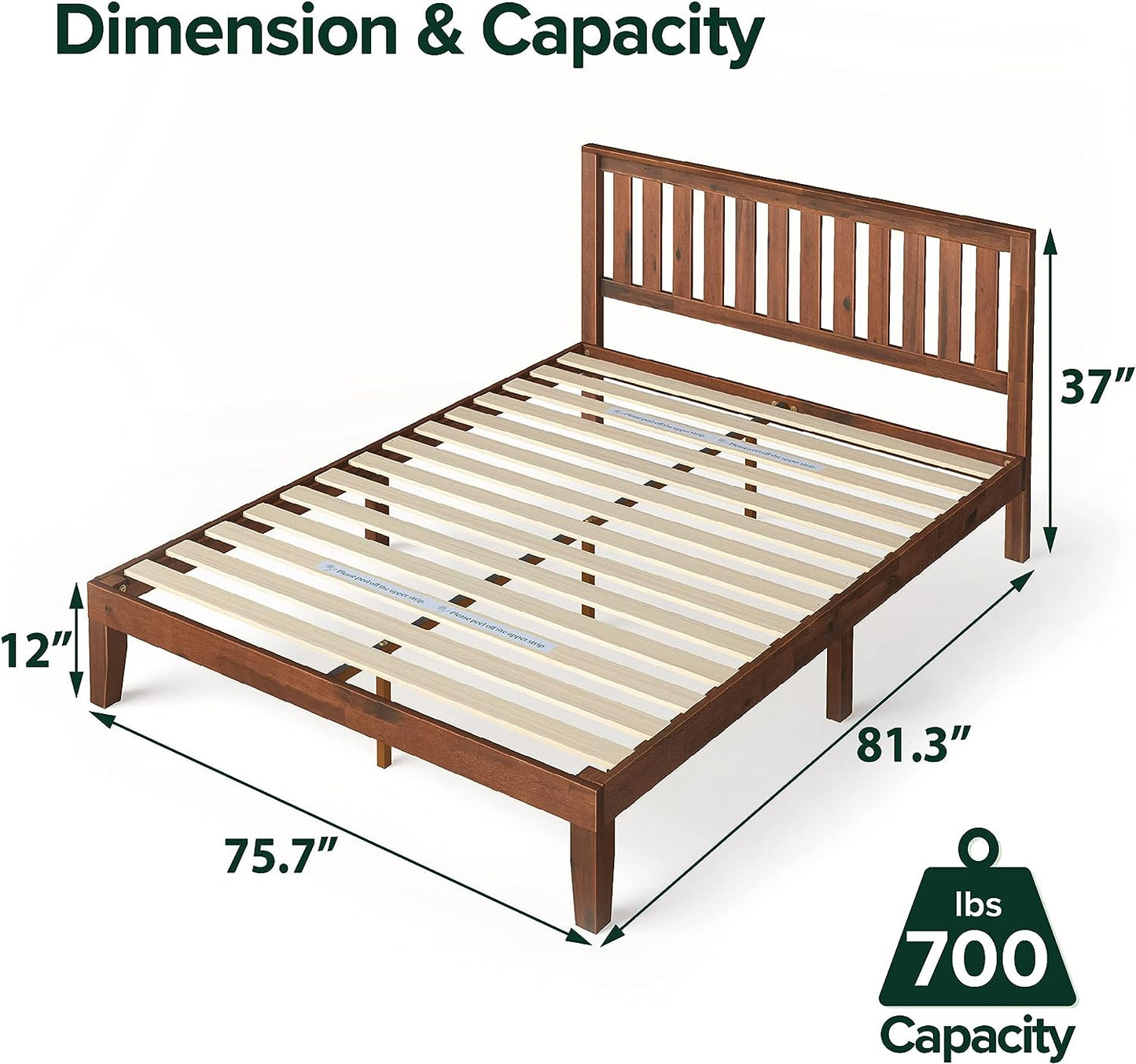 ZINUS Vivek Wood Platform Bed Frame with Headboard / Wood Slat Support / No Box Spring Needed / Easy Assembly, King