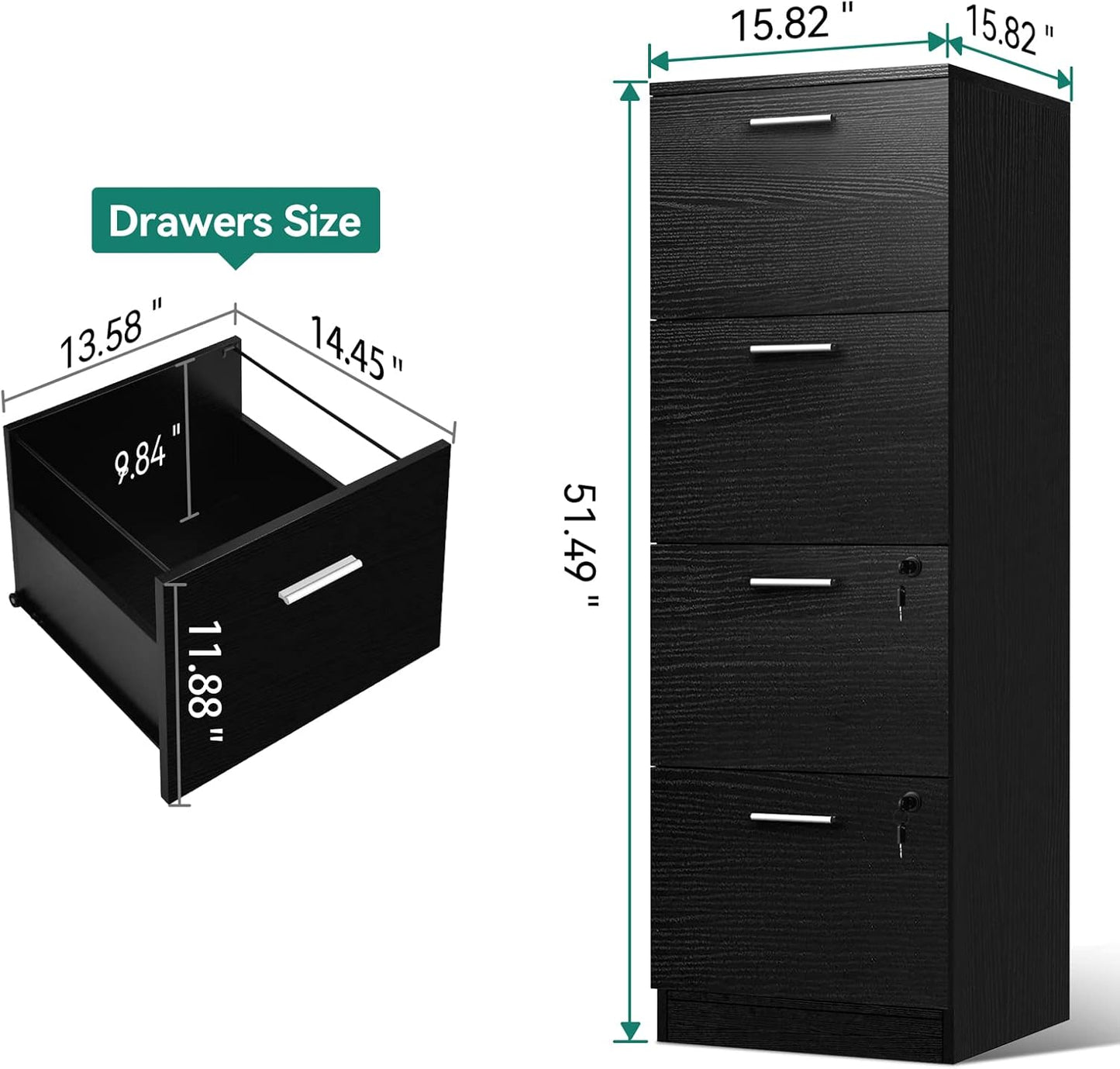 NEW - YITAHOME 4-Drawer File Cabinet with Lock, 15.86in Deep Vertical Filing Cabinet for Letter A4-Sized Files, Need to Assemble, Storage Cabinet for Home Office, Black - Retail $98