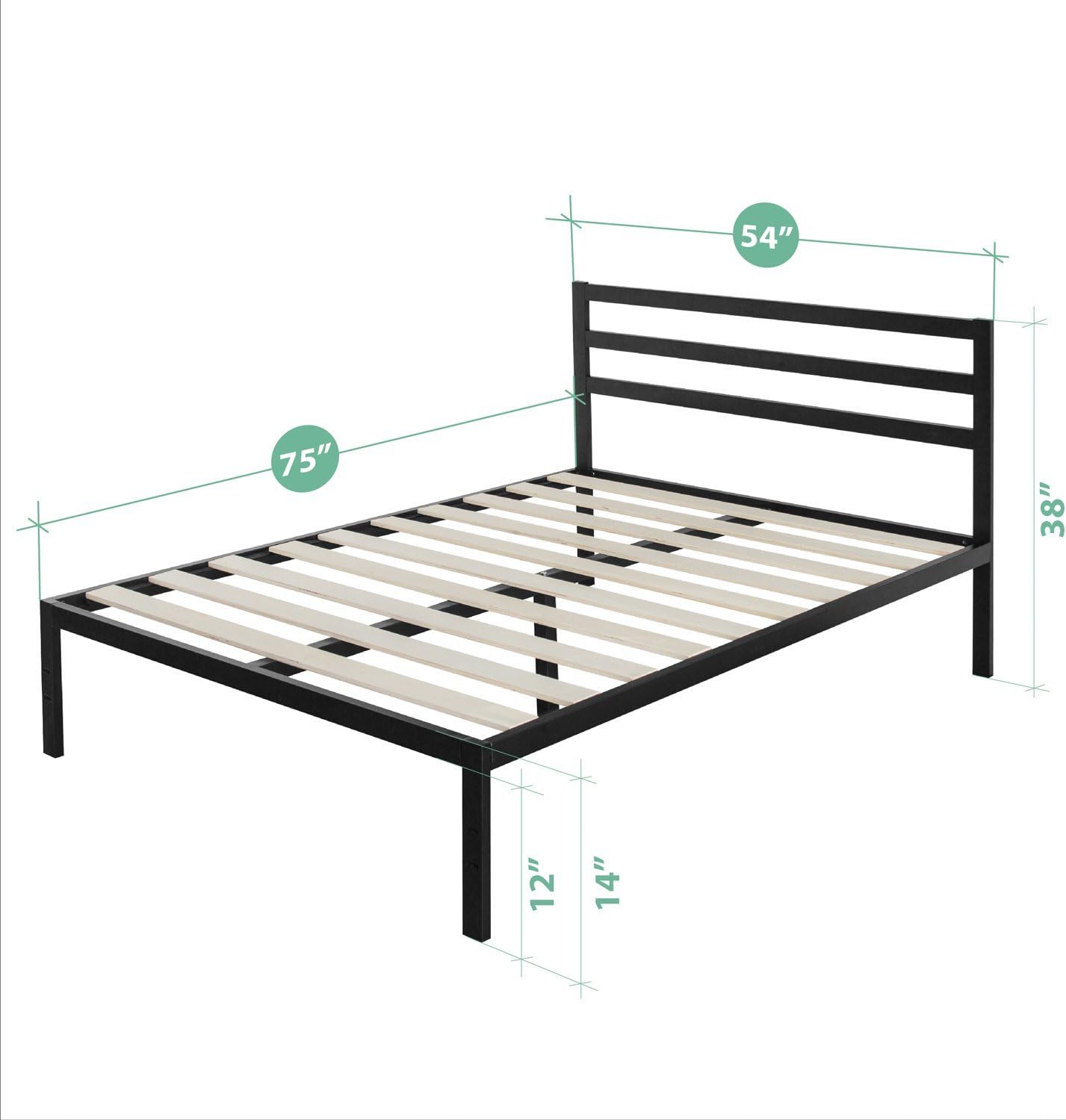 NEW - ZINUS FULL Mia Metal Platform Bed Frame with Headboard, Wood Slat Support, No Box Spring Needed, Easy Assembly, Full - Retail $90