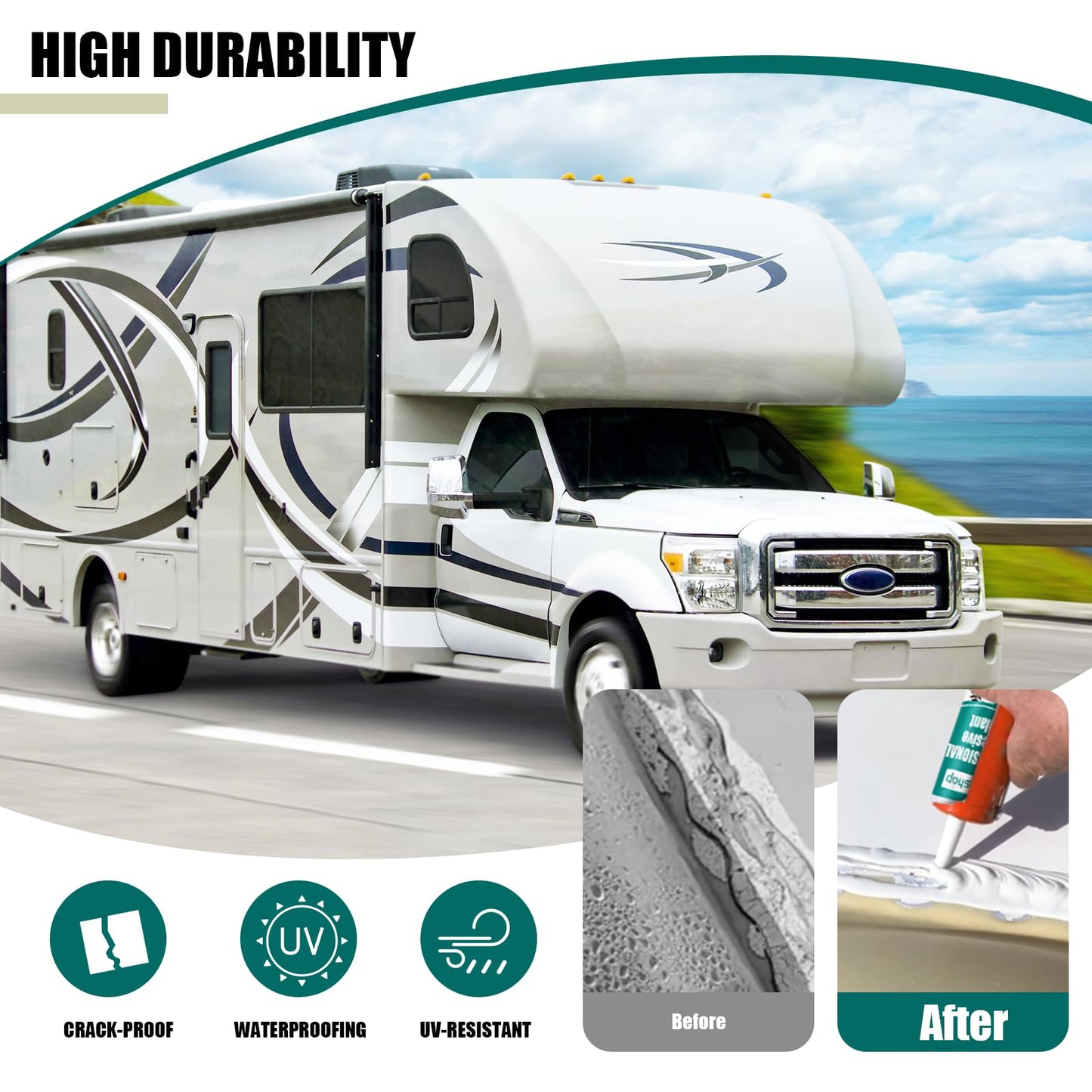 Silicone Caulk,RV Roof Sealant,Silicone Sealant for RV Roofs, 10 Packs RV Self Leveling Lap Sealant RV Caulk EPDM Sealant on Motorhomes, Trailers, Campers(White)