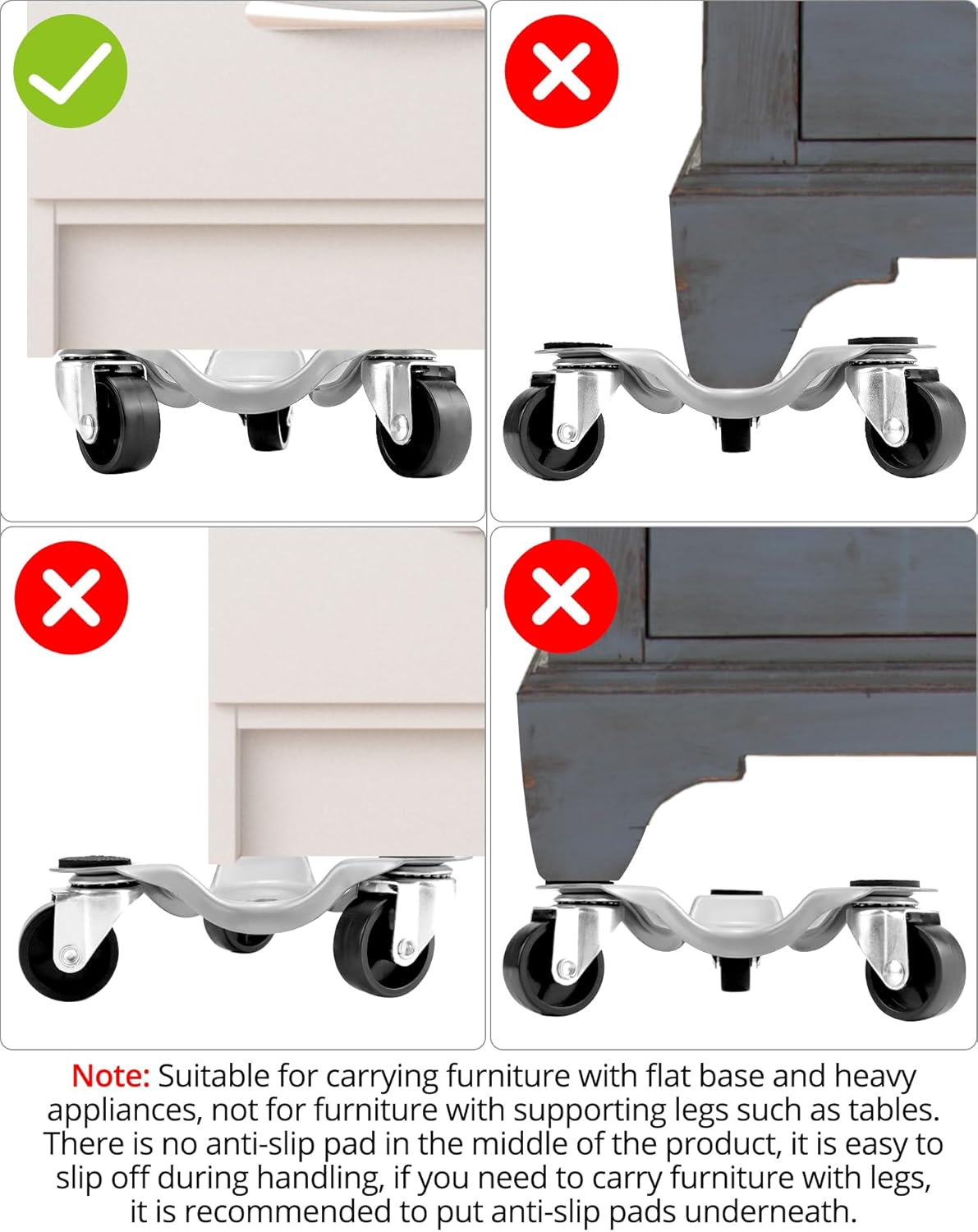 QWORK 8 pcs 6" Steel Tri-Dolly, 200 lbs Load Capacity, Great for Moving Furniture & Appliances, Durable and Easy to Use