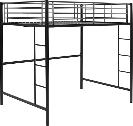 Walker Edison Timothee Urban Industrial Metal Double over Loft Bunk Bed, Full Loft, Black