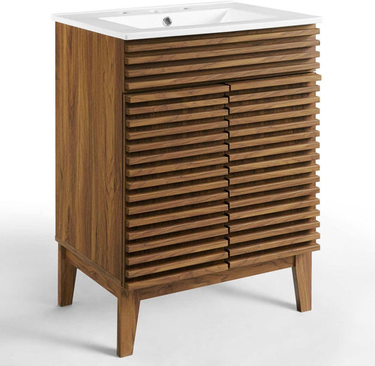 Modway Render Mid-Century Bathroom Vanity in Walnut,24 Inch - Retail $277