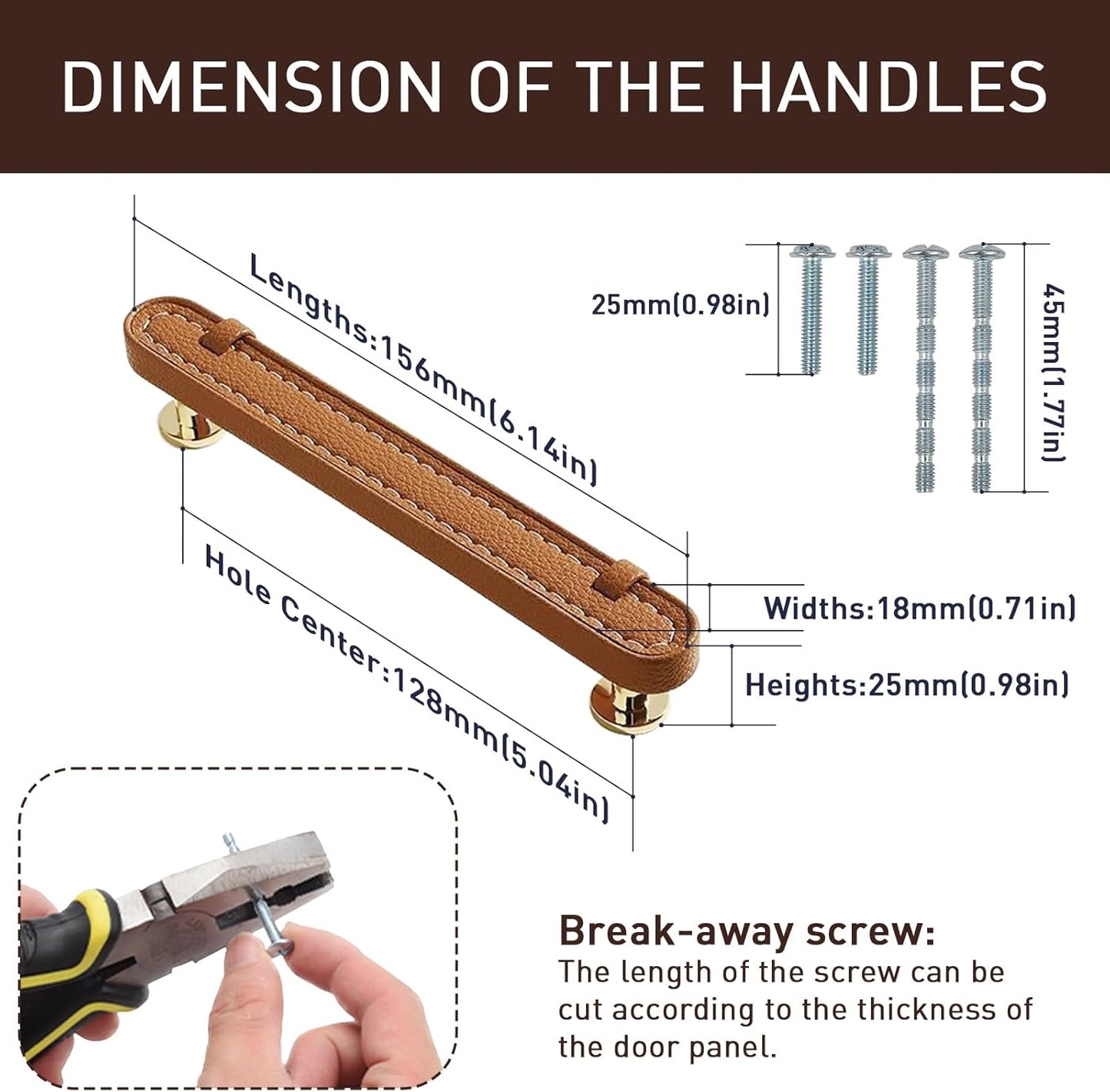 2 Pack Leather Cabinet Handle Pulls 5” Hand-Stitch Brown Leather Drawer Pulls Dresser Handle Pulls for Cabinets Cupboards Dressers Drawers Bedroom Leather Pulls