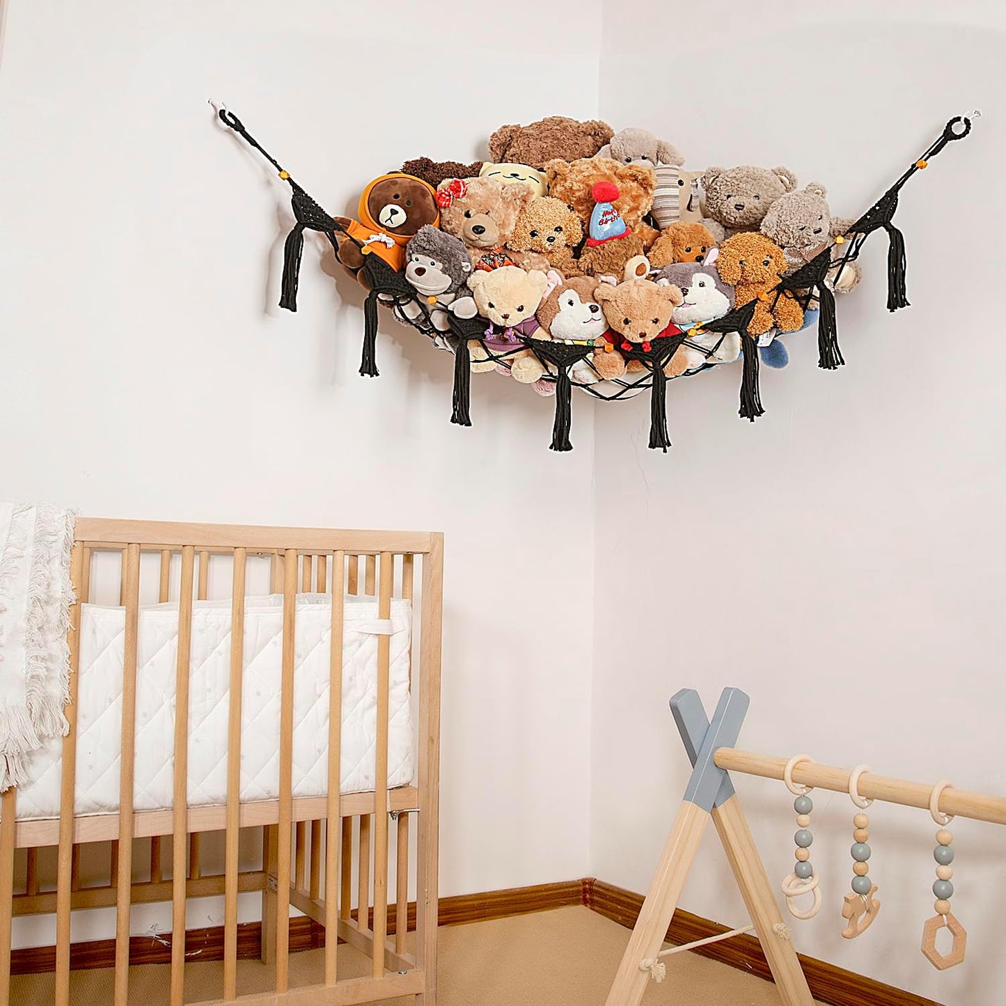 Stuffed Animal Toy Storage Net Hanging Organizer Kid's Playroom Stuffed Animal Display Plush Toy Hammock for Corner Hanging Net-Black