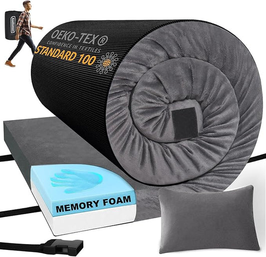 3 Inch Thick Memory Foam Sleeping Pad Camping Mattress,Portable Roll up Mattress-Car/Tent/Cot/Floor,Comfortable Sleeping Mats for Guests Kids Adult Sleepover - Retail $63