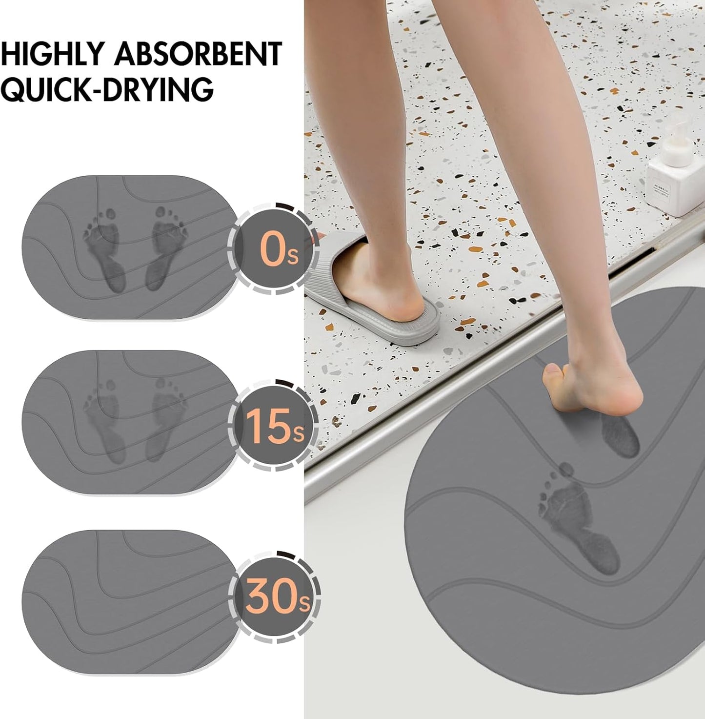 Stone Bath Mats for Bathroom|Diatomaceous Earth Bath Mat|Quick Dry Water Absorbing Bath Mat Large|Non-Slip Bathroom Shower Rug|Easy to Clean (24×16'', Dark Gray, Oval) - Retail $36