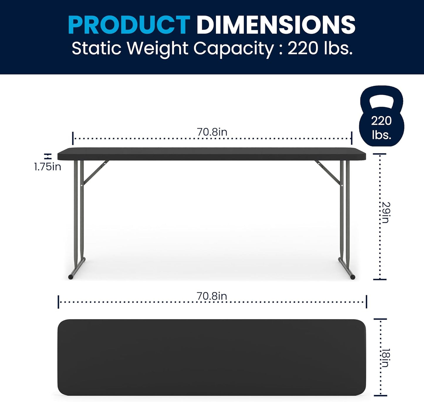 Flash Furniture Kathryn 6 ft Plastic Folding Training and Event Table, Rectangular Folding Training Table with 220-lb. Static Weight Capacity, Black - Retail $91