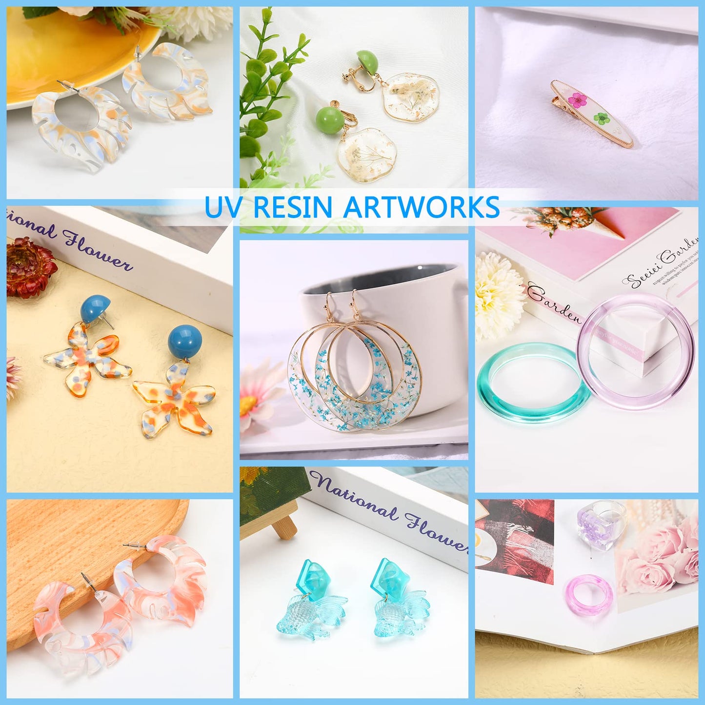 KISREL UV Resin with Light - 200g Upgraded Hard Type Crystal Clear Ultraviolet Curing UV Resin Kit, 8 Lamp Beads UV Light, Resin Kit with Light for Craft Jewelry Making