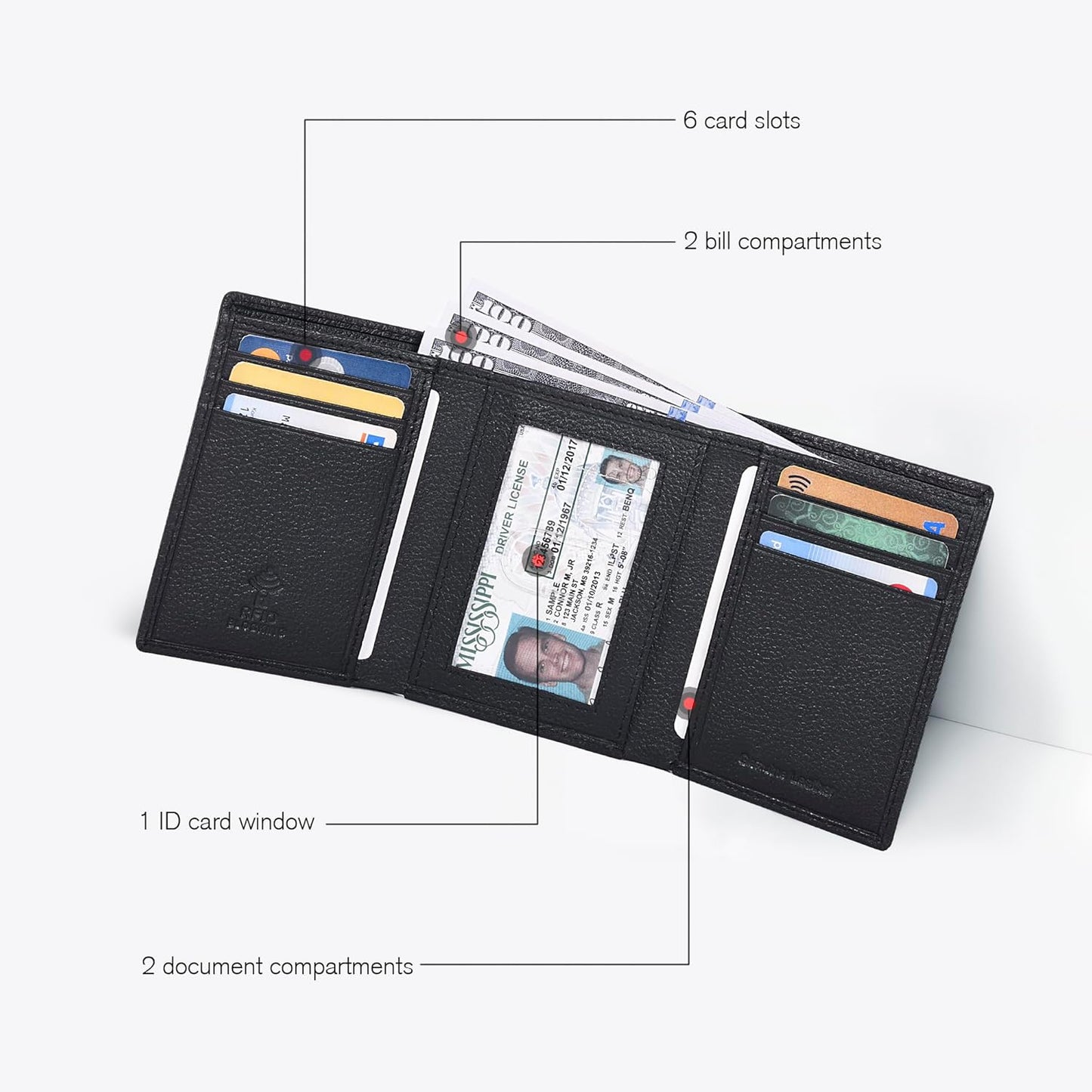 ESTALON Leather Trifold Wallet For Men - RFID Blocking - 6 Card Slots, 2 Slip Pockets & 1 Front ID Window - Minimalist Design, Slim Wallet