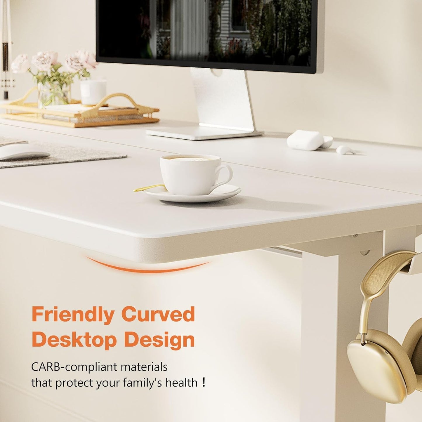 Sweetcrispy Electric Standing Desk - 55 x 24 inch Adjustable Height Sit to Stand Up Desk with Splice Board, Rising Home Office Computer Table with 2 Hook and Wire Hole for Work - Retail $139