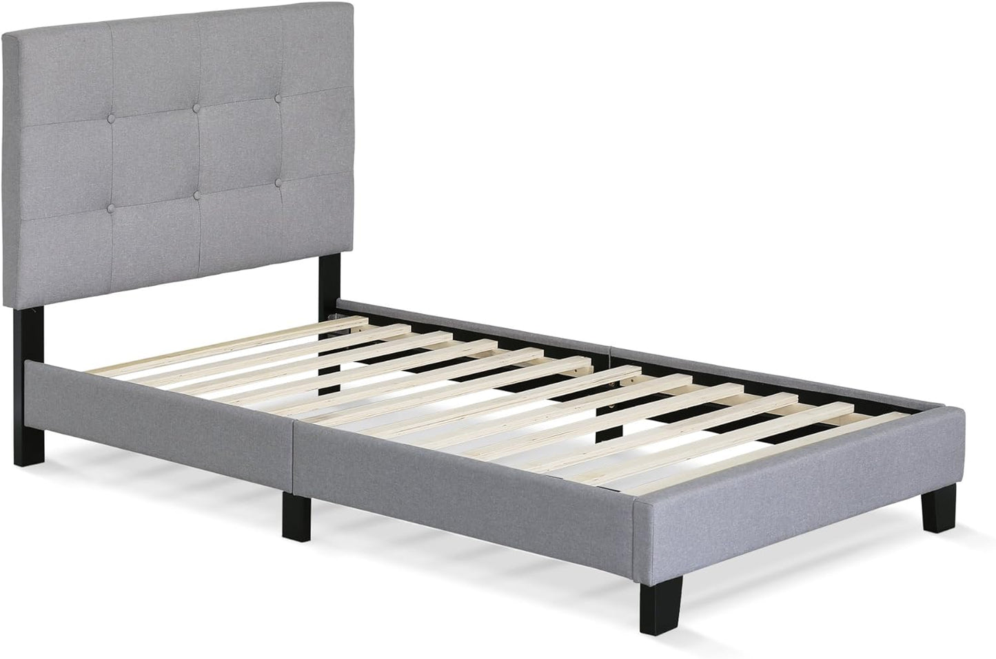 NEW - Furinno TWIN Laval Button Tufted Upholstered Platform Bed Frame, Glacier - Retail $119