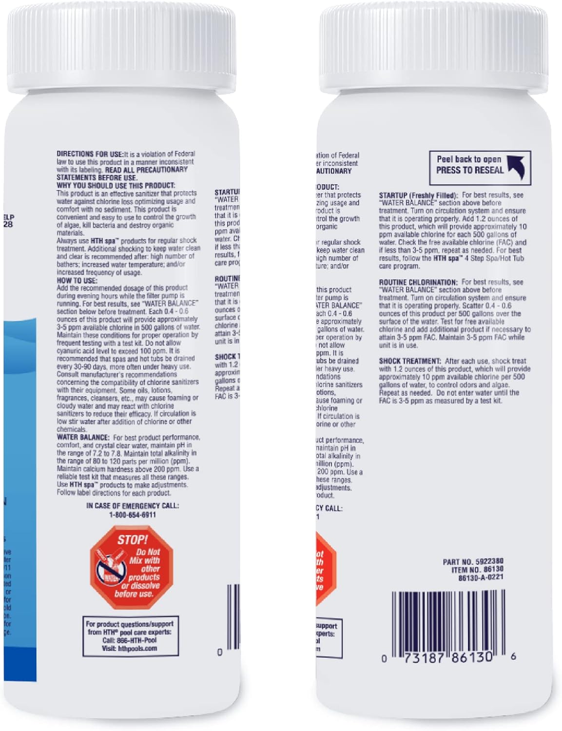 HTH Spa 86134 Clear Chlorinating Sanitizer, Spa & Hot Tub Chemical Controls Bacteria and Algae, 2.25 lbs