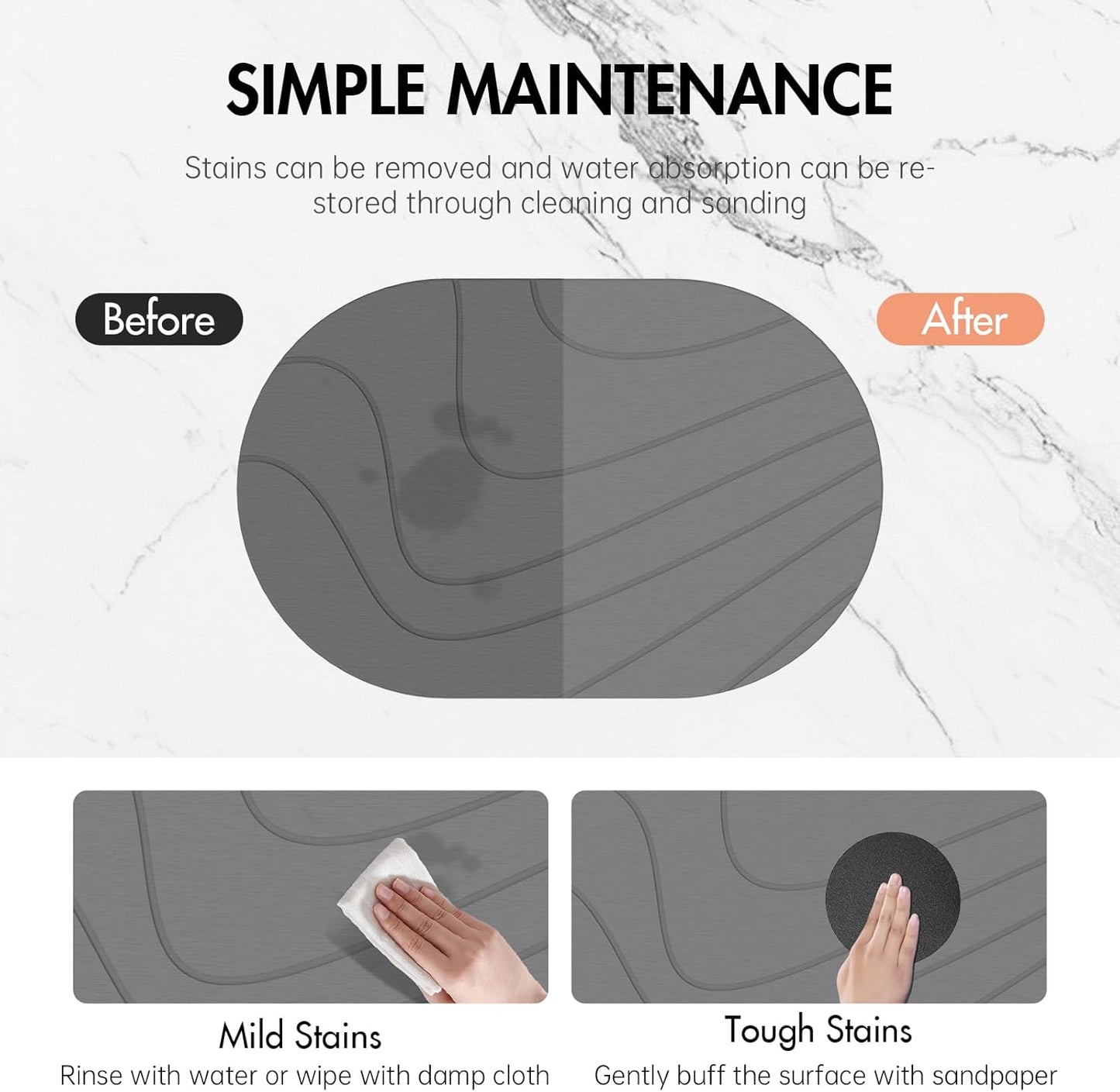 Stone Bath Mats for Bathroom|Diatomaceous Earth Bath Mat|Quick Dry Water Absorbing Bath Mat Large|Non-Slip Bathroom Shower Rug|Easy to Clean (24×16'', Dark Gray, Oval) - Retail $36