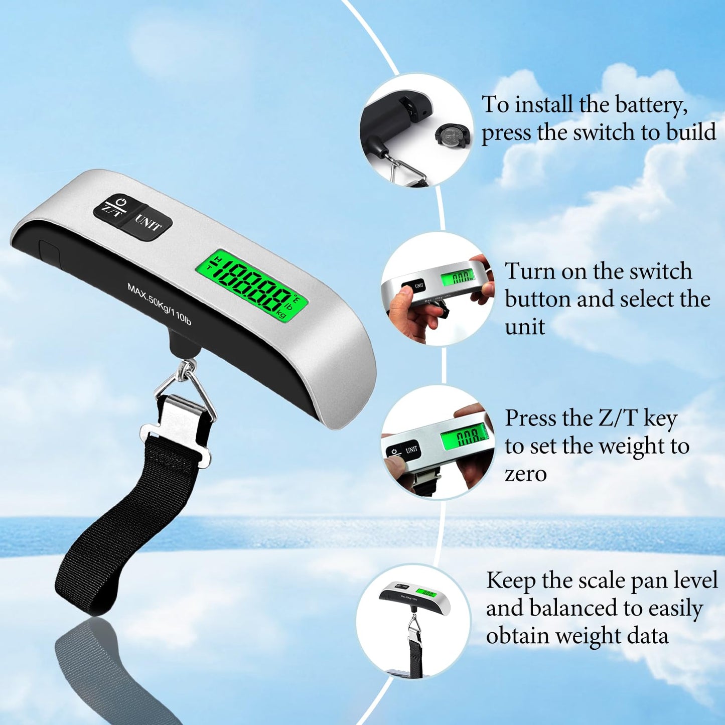 Luggage Scale, 110lb Luggage Weight Scale, LED Display, Luggage Scale Travel